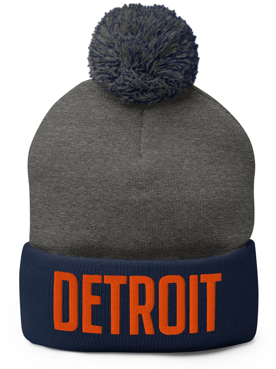 Detroit Pom-Pom Beanie - Navy / Gray / Orange Pom Pom Beanie