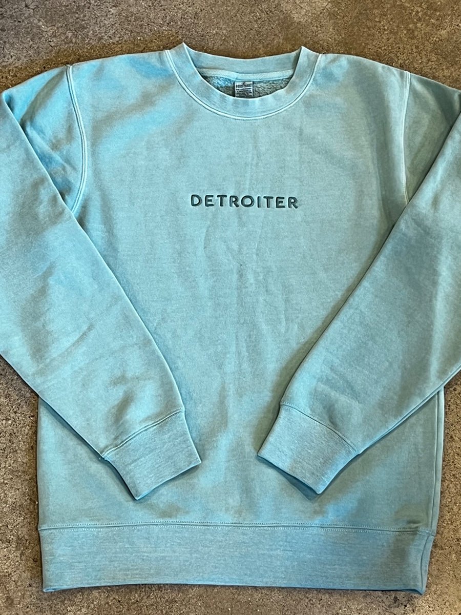 Detroiter Crew Neck- Embroidered / White + Mint / Unisex sweatshirt