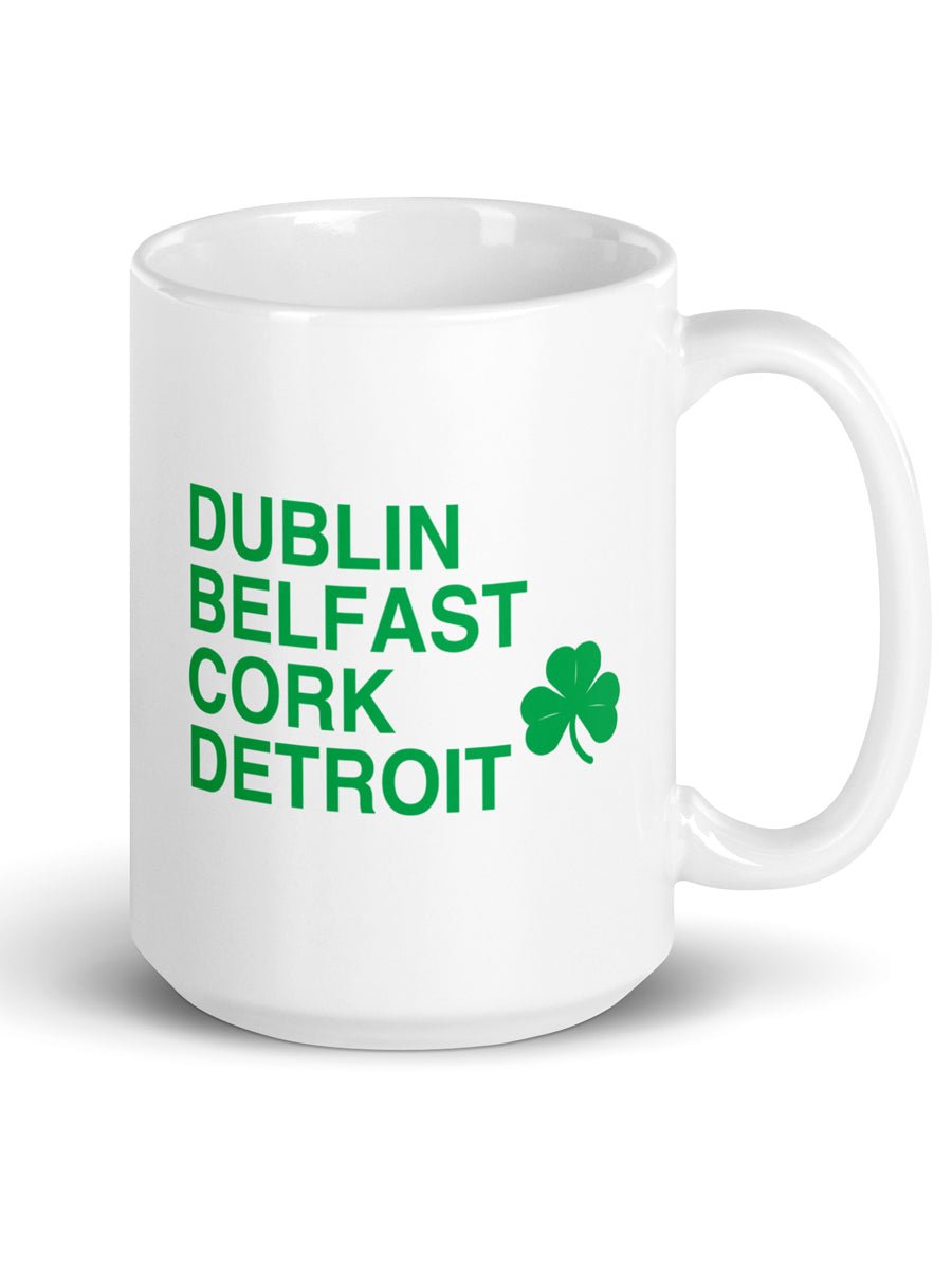 Dublin Belfast Cork Detroit Ceramic Coffee Mug 15 oz - White / Green