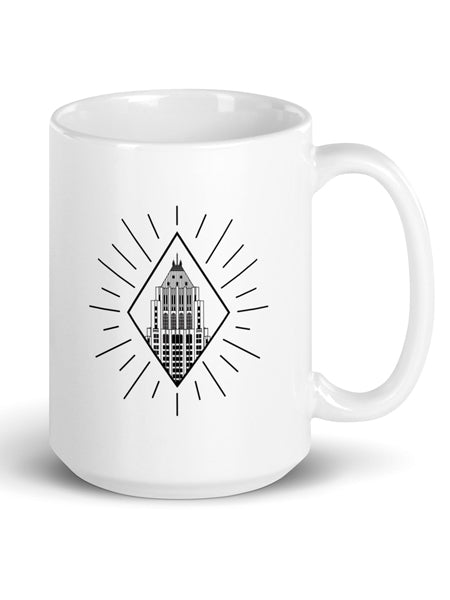 Fisher Building Detroit Rays 16 oz Coffee Mug - Black and White Coffee Mug
