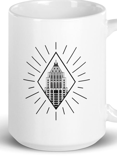 Fisher Building Detroit Rays 16 oz Coffee Mug - Black and White Coffee Mug