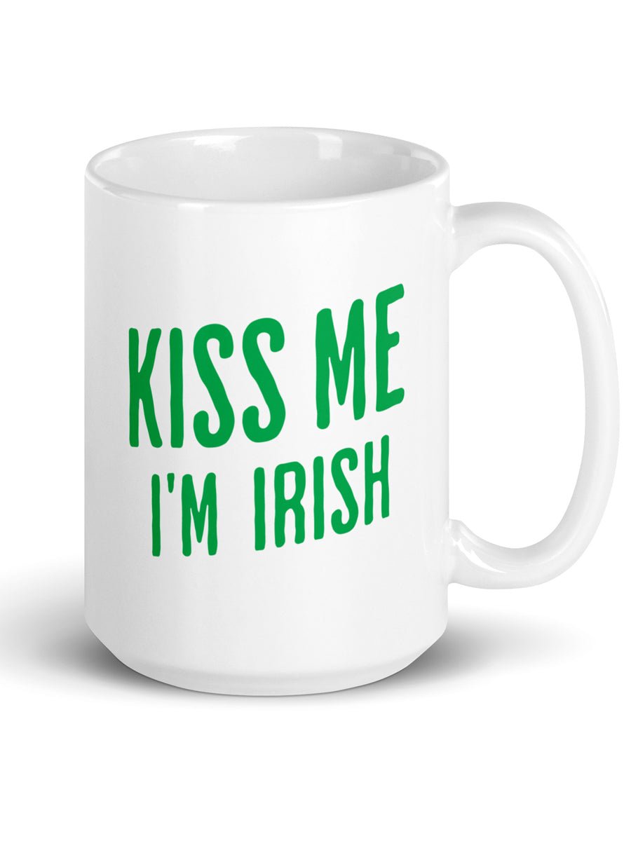 Kiss Me I'm Irish Ceramic Coffee Mug 15 oz - White