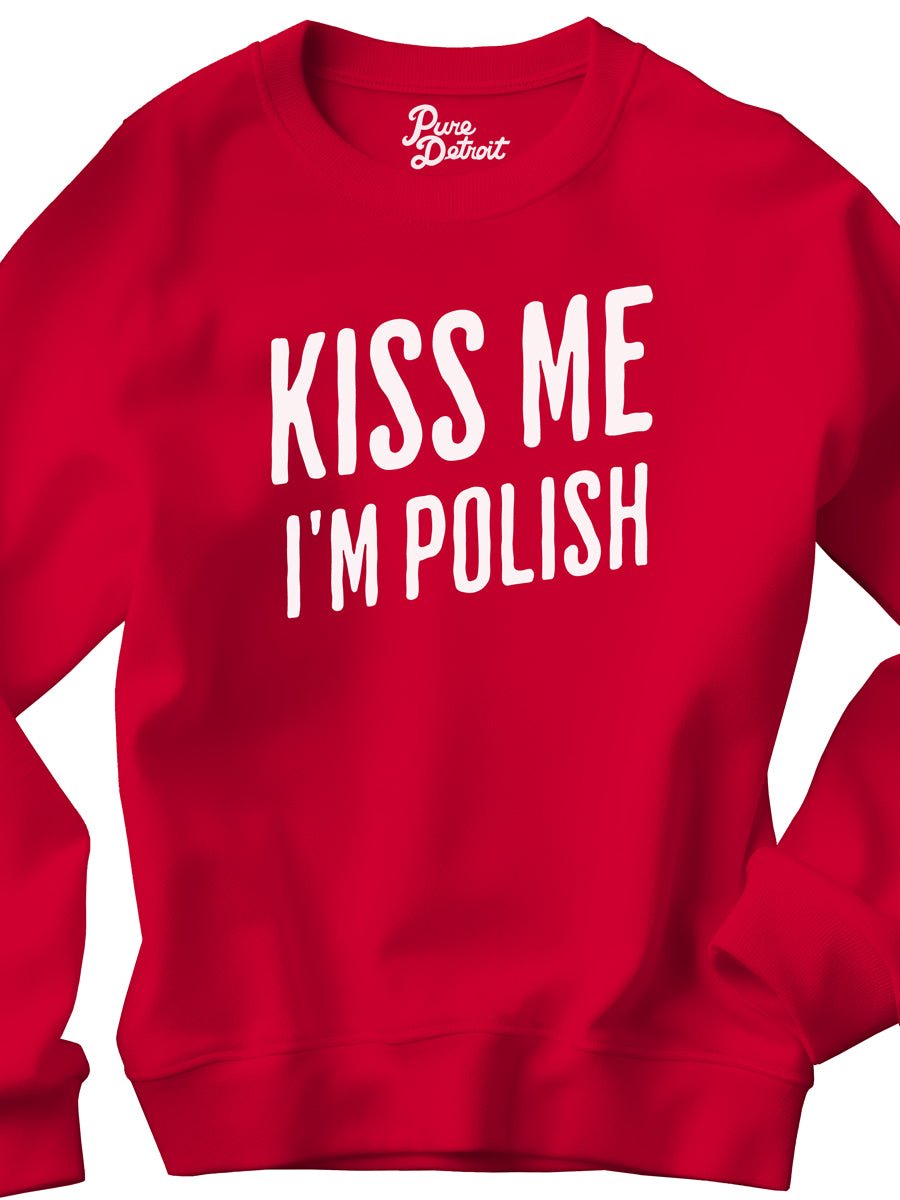 Kiss Me I'M Polish Unisex Premium Sweatshirt - Red / White sweatshirt
