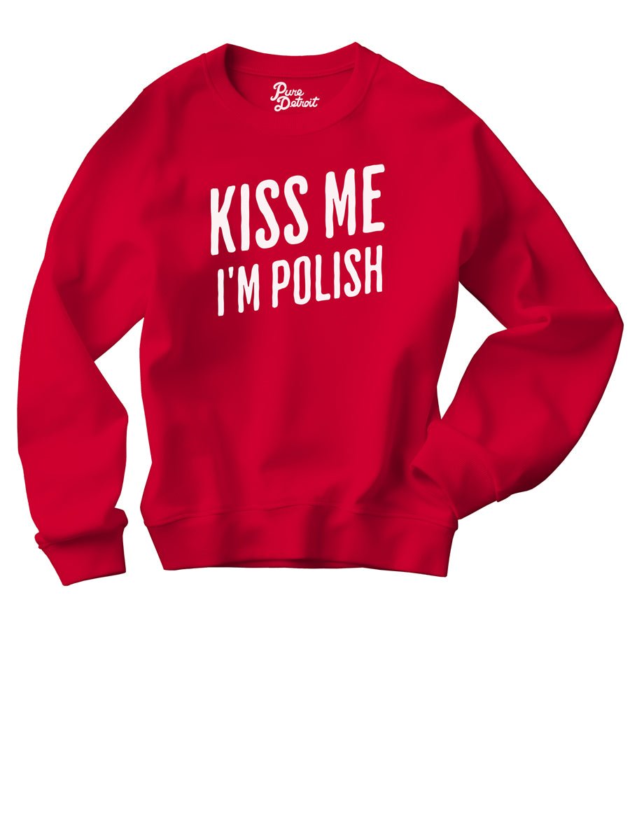 Kiss Me I'M Polish Unisex Premium Sweatshirt - Red / White sweatshirt