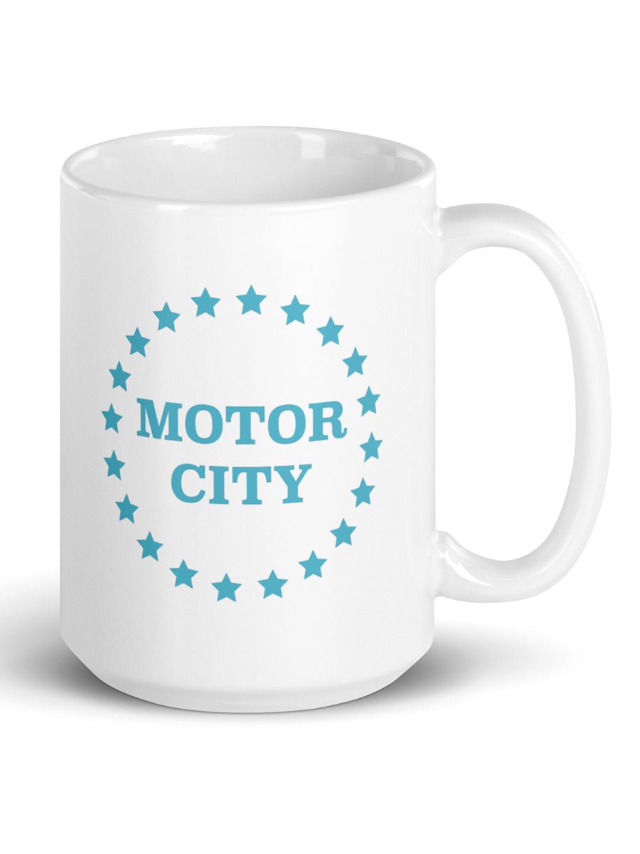 Motor City Stars Ceramic Coffee Mug 15 oz - White / Turquoise
