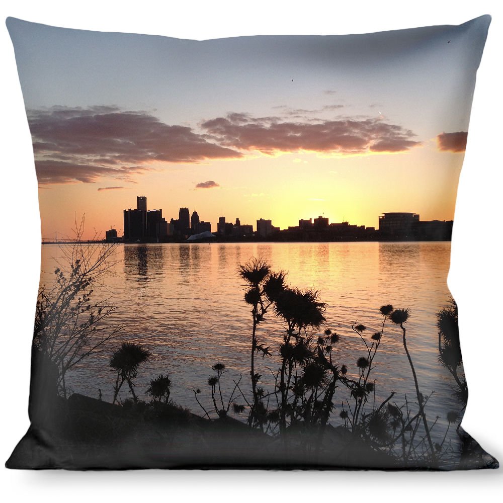 Detroit Throw Pillow - Sunset on the River Throw Pillows