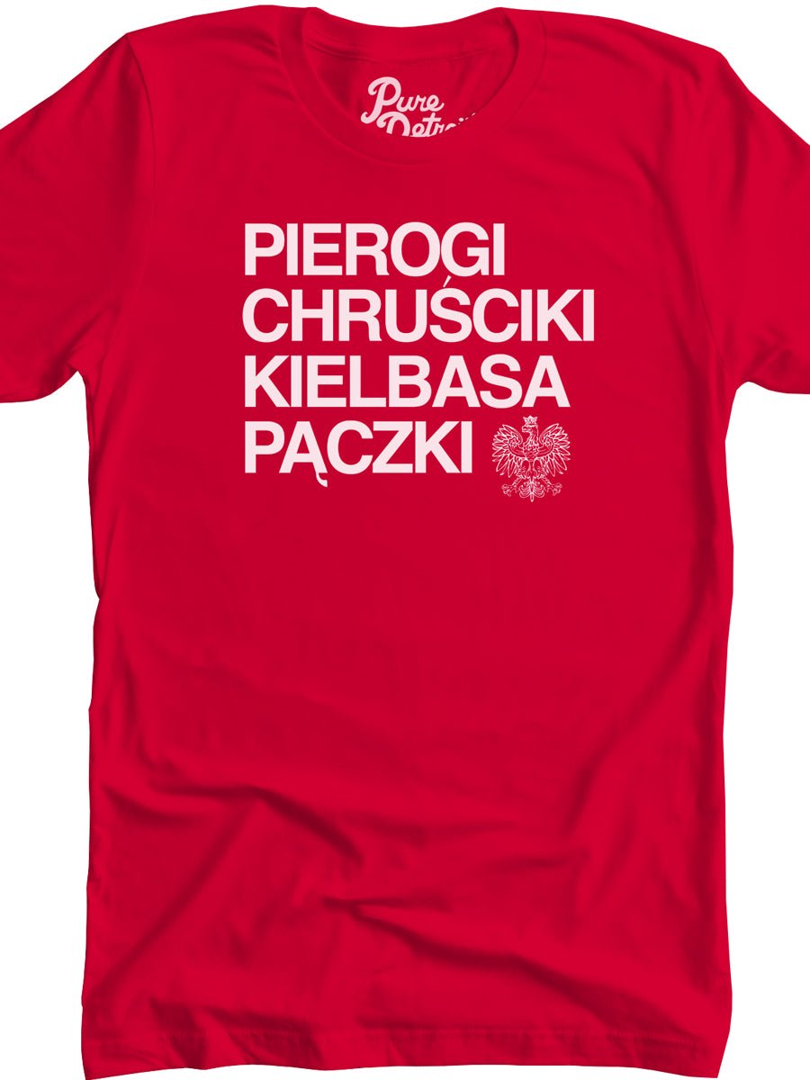 Pierogi Chursciki Kielbasa Paczki Premium Unisex T-shirt - Red / White t-shirt