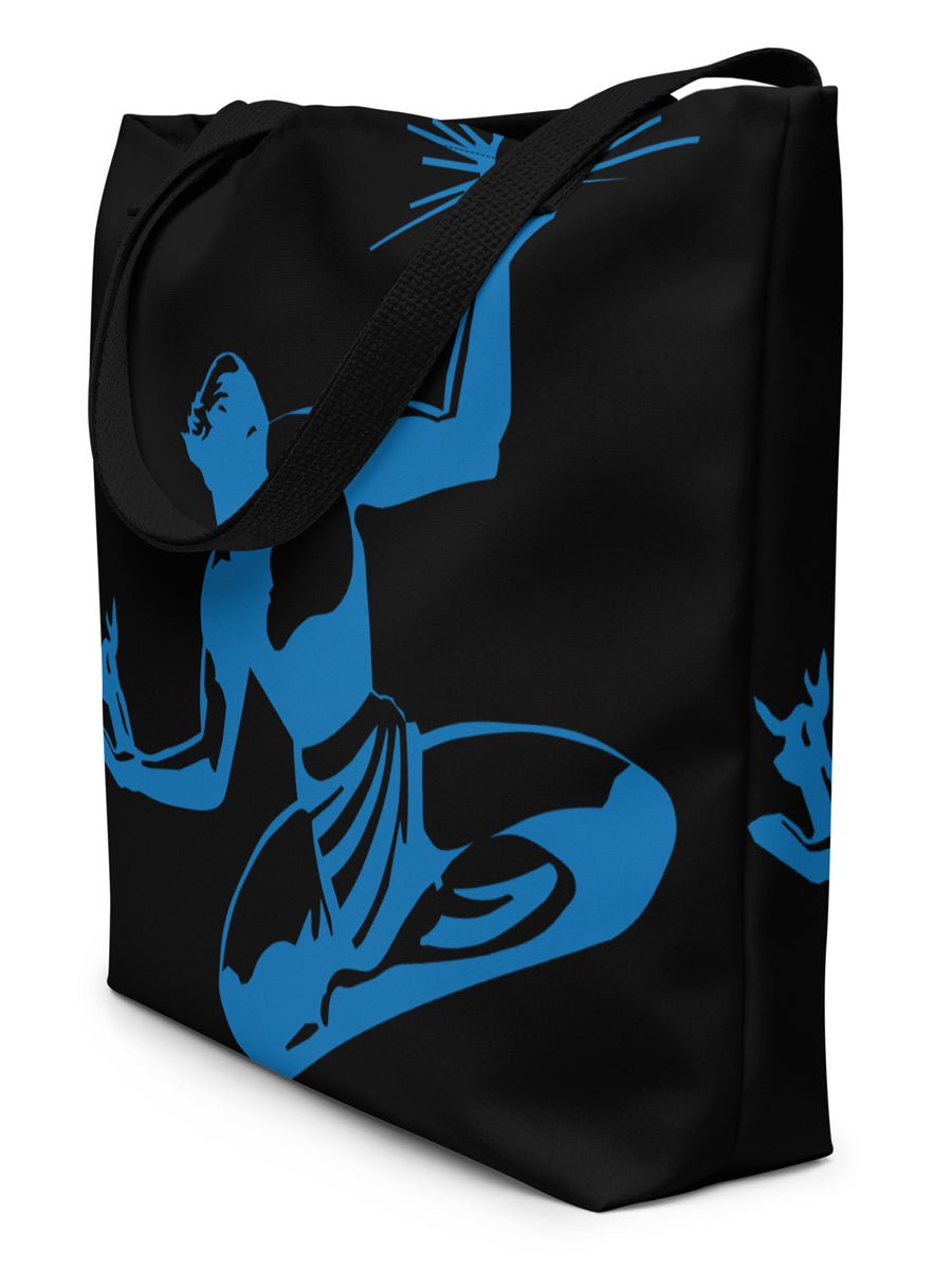 Spirit of Detroit All-Over Print Large Tote Bag - Black / Blue Tote Bag