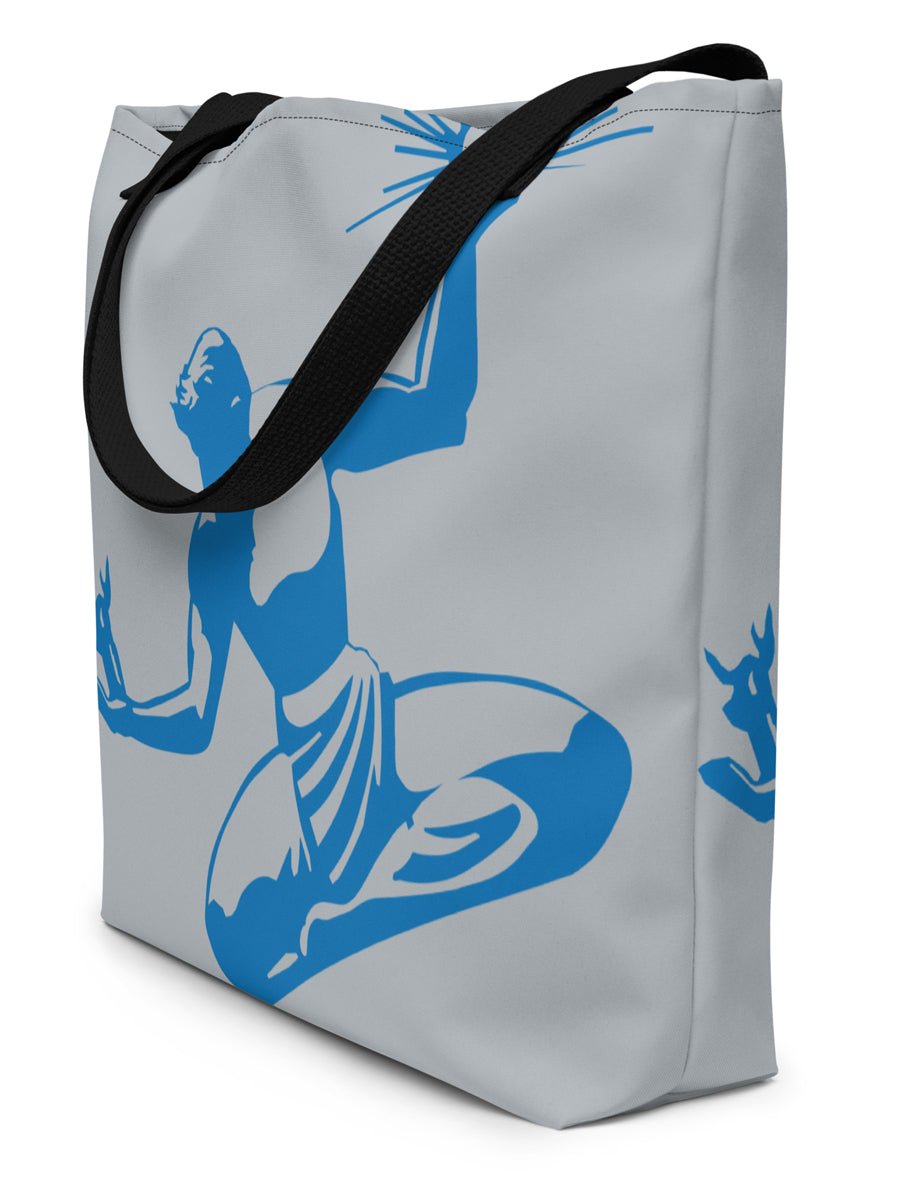 Spirit of Detroit All-Over Print Large Tote Bag - Silver / Blue Tote Bag