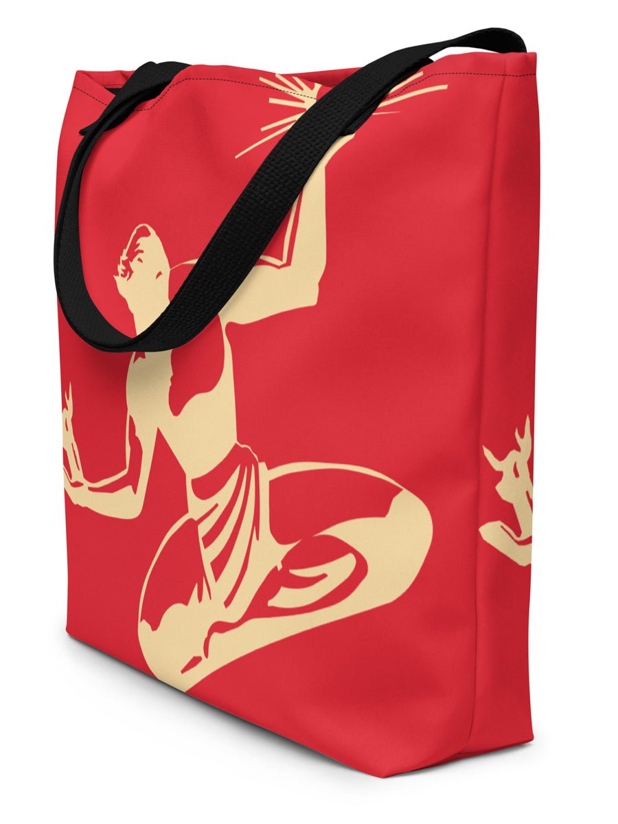 Spirit of Detroit All-Over Print Large Tote Bag - Red / Cream Tote Bag