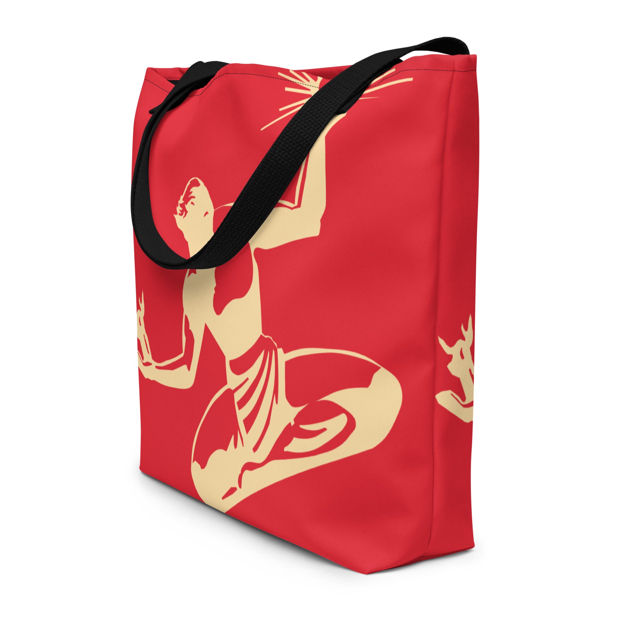 Spirit of Detroit All-Over Print Large Tote Bag - Red / Cream Tote Bag