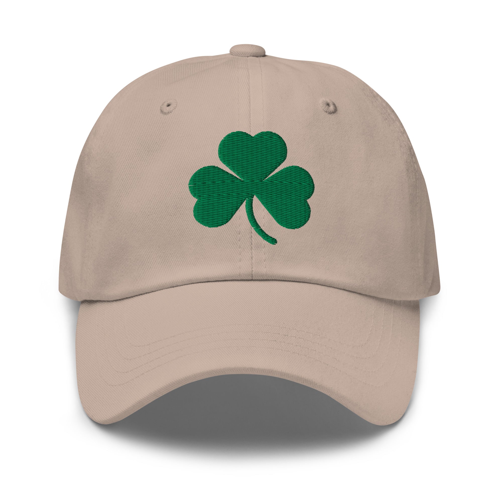 Shamrock Embroidered Cotton Twill Dad Hat - Stone / Green Default Title