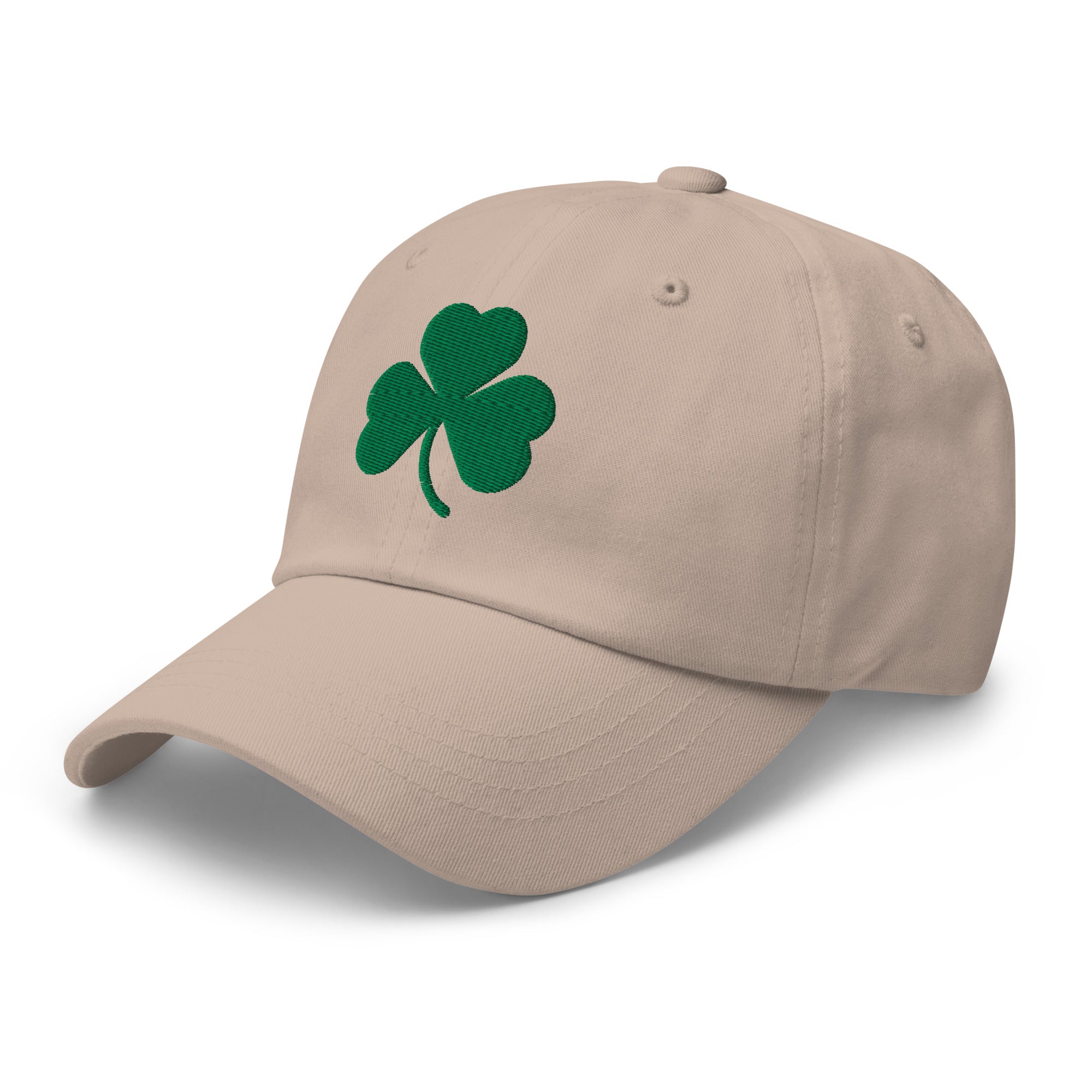 Shamrock Embroidered Cotton Twill Dad Hat - Stone / Green