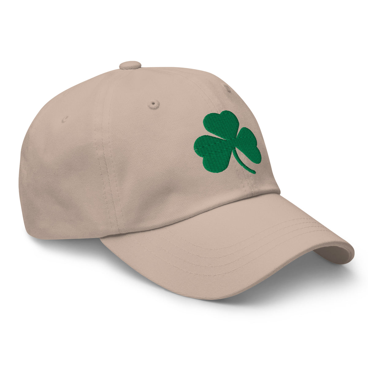 Shamrock Embroidered Cotton Twill Dad Hat - Stone / Green