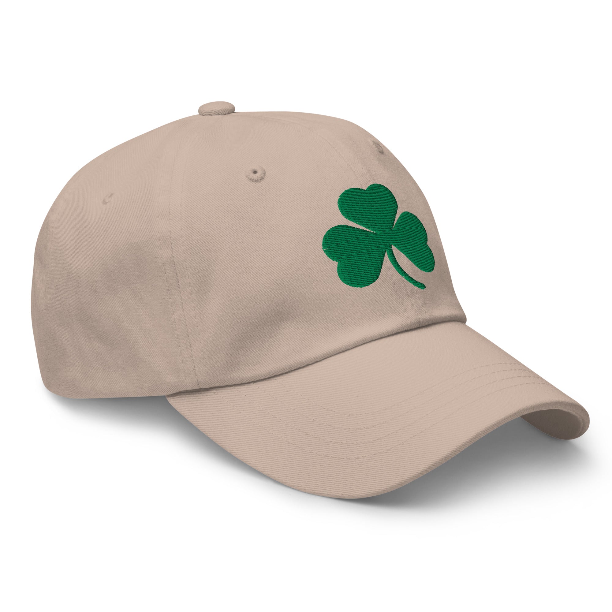 Shamrock Embroidered Cotton Twill Dad Hat - Stone / Green