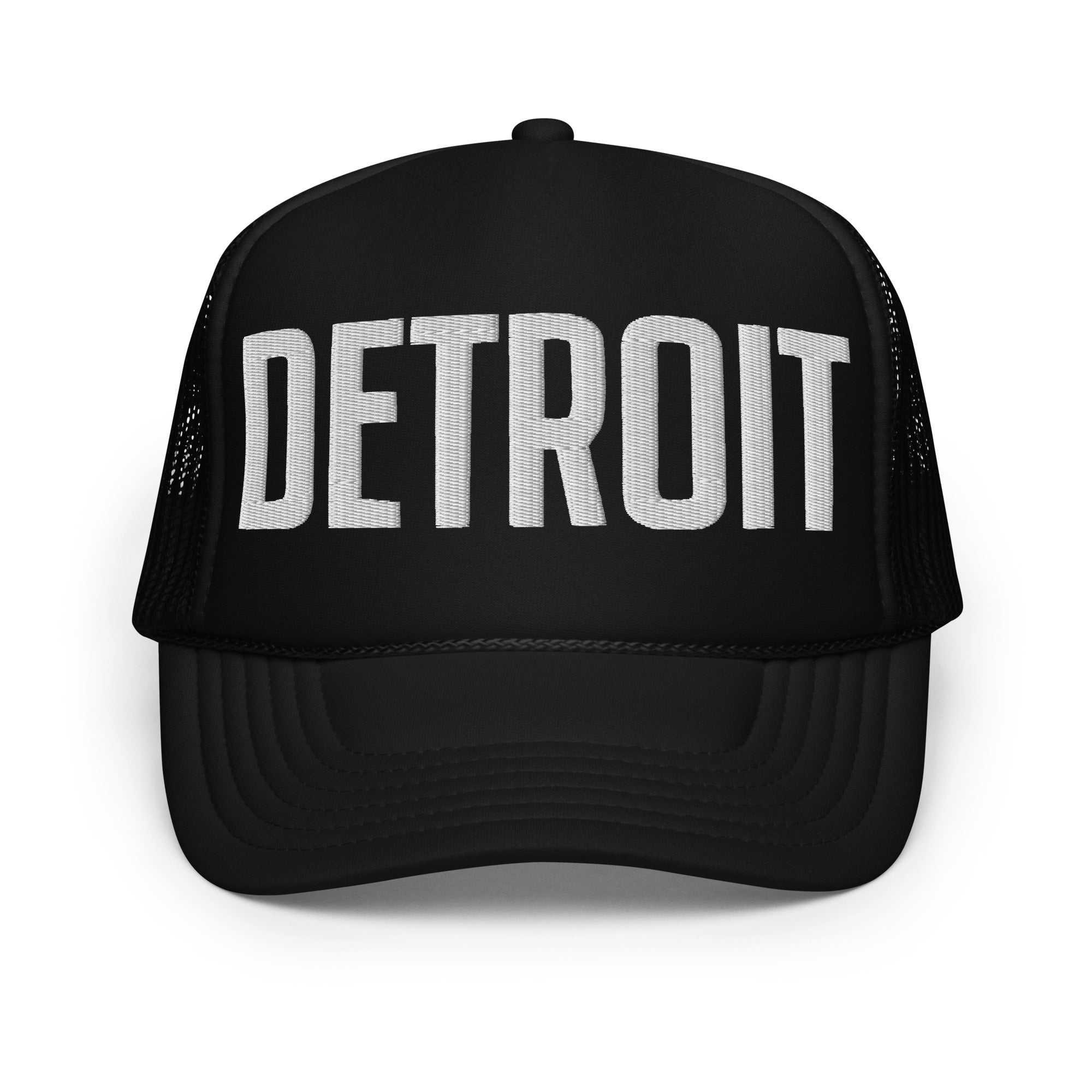 Detroit Foam Trucker Hat - Black - Embroidered with White Hat Default Title