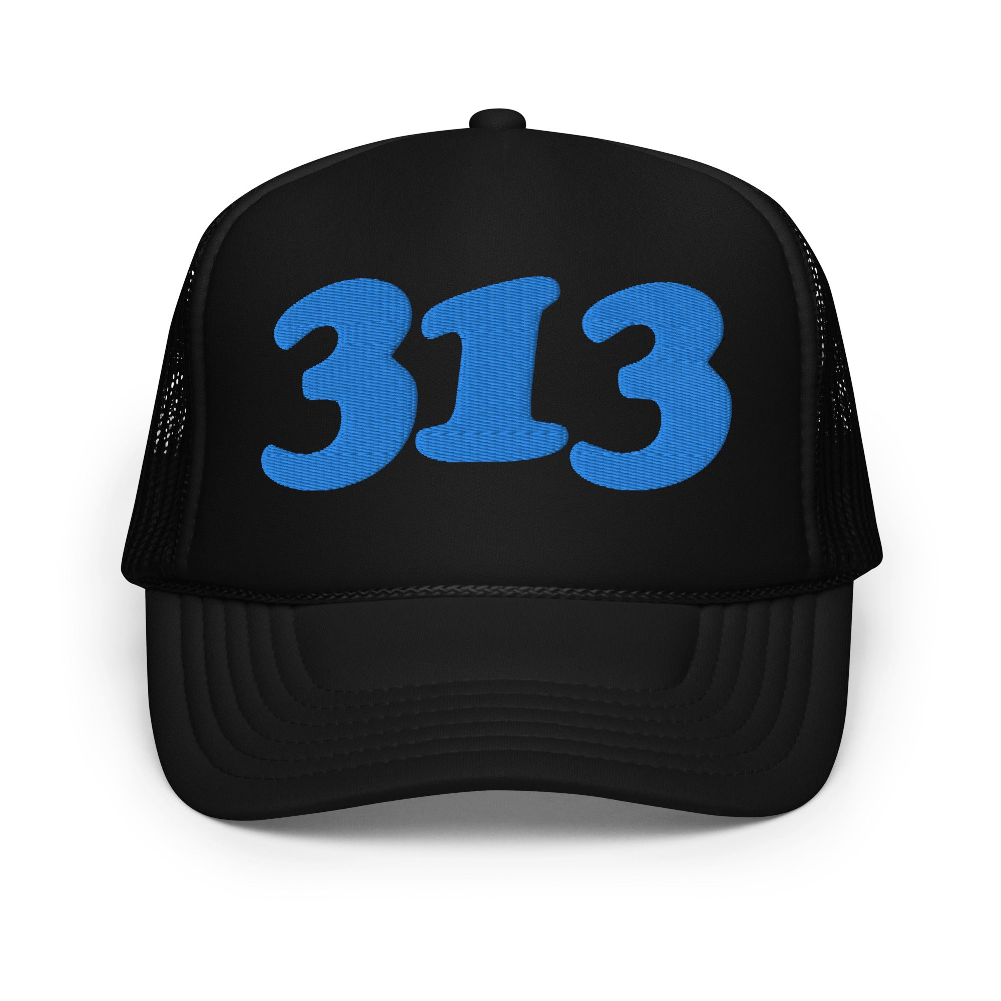 313 Detroit Foam Trucker Hat - Black - Embroidered with Blue Hat Default Title