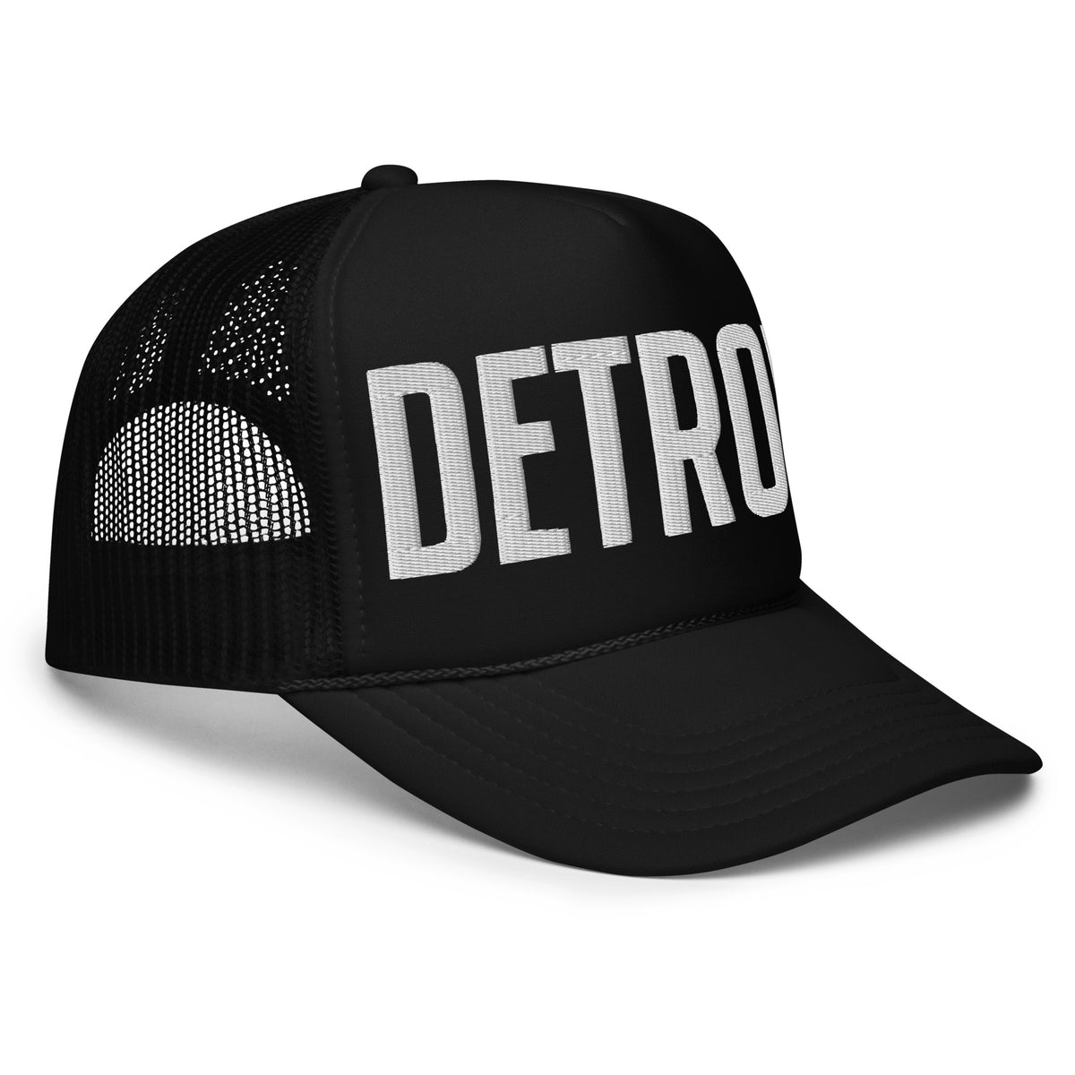 Detroit Foam Trucker Hat - Black - Embroidered with White Hat