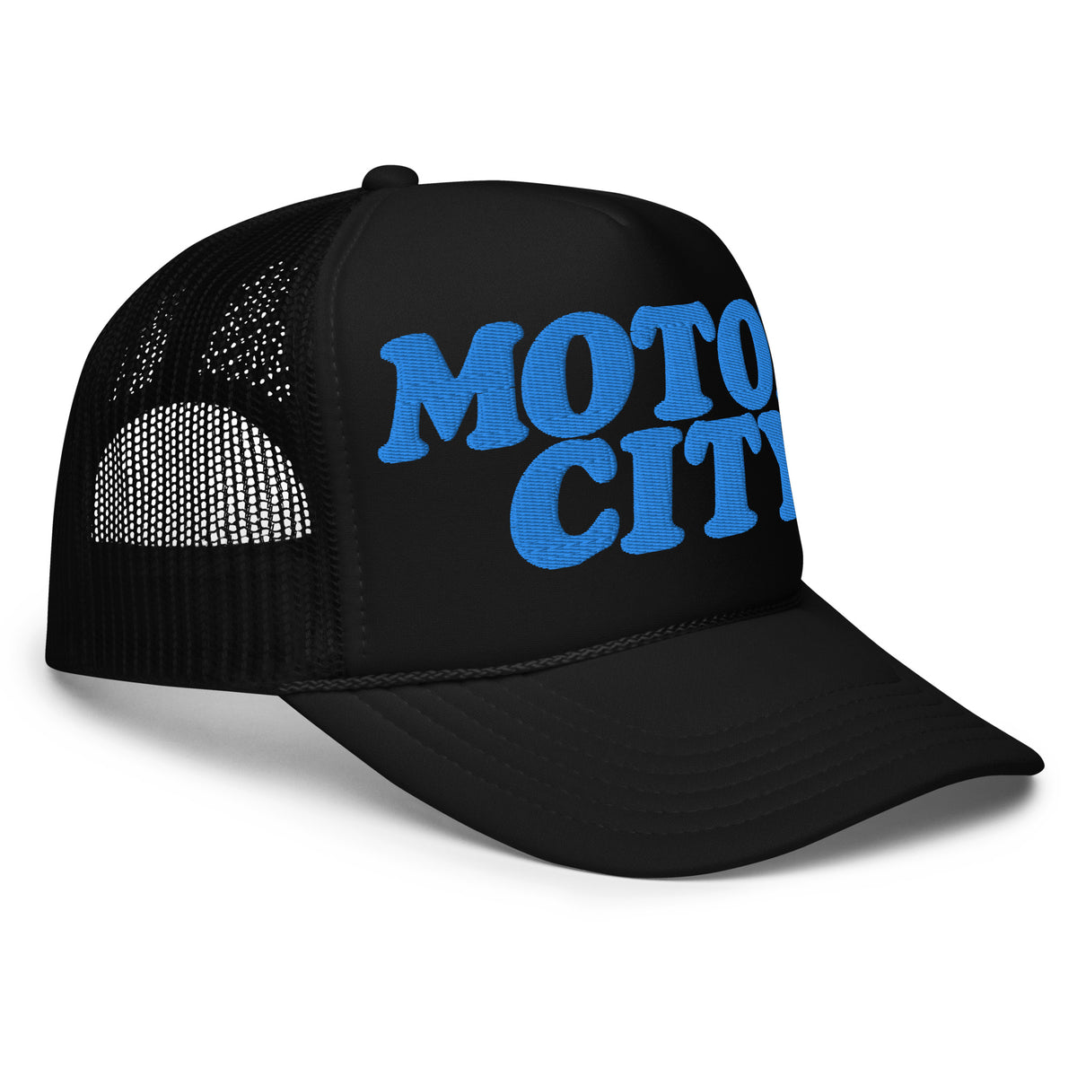 Motor City Foam Trucker Hat - Black - Embroidered with Blue Hat
