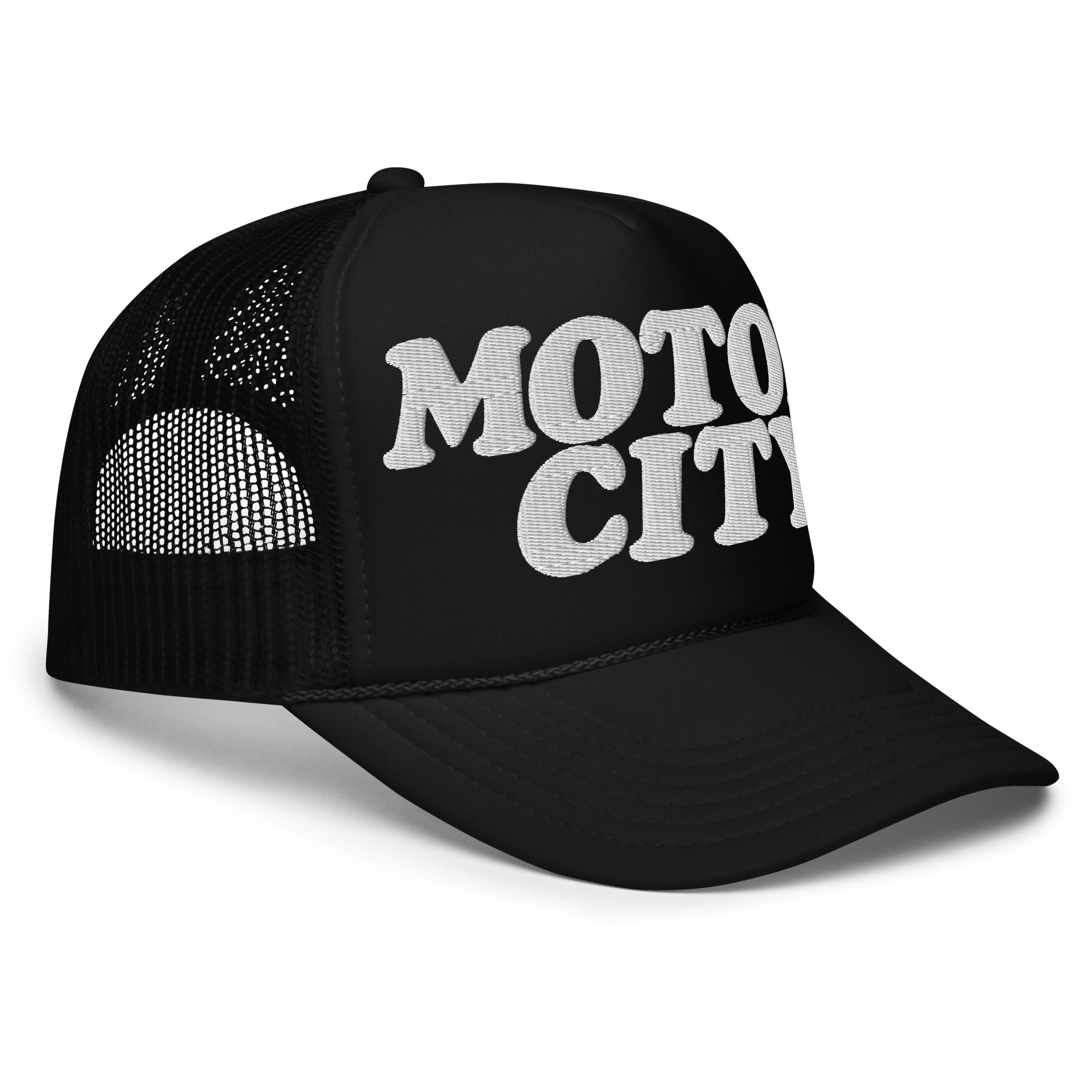 Motor City Foam Trucker Hat - Black - Embroidered with White Hat