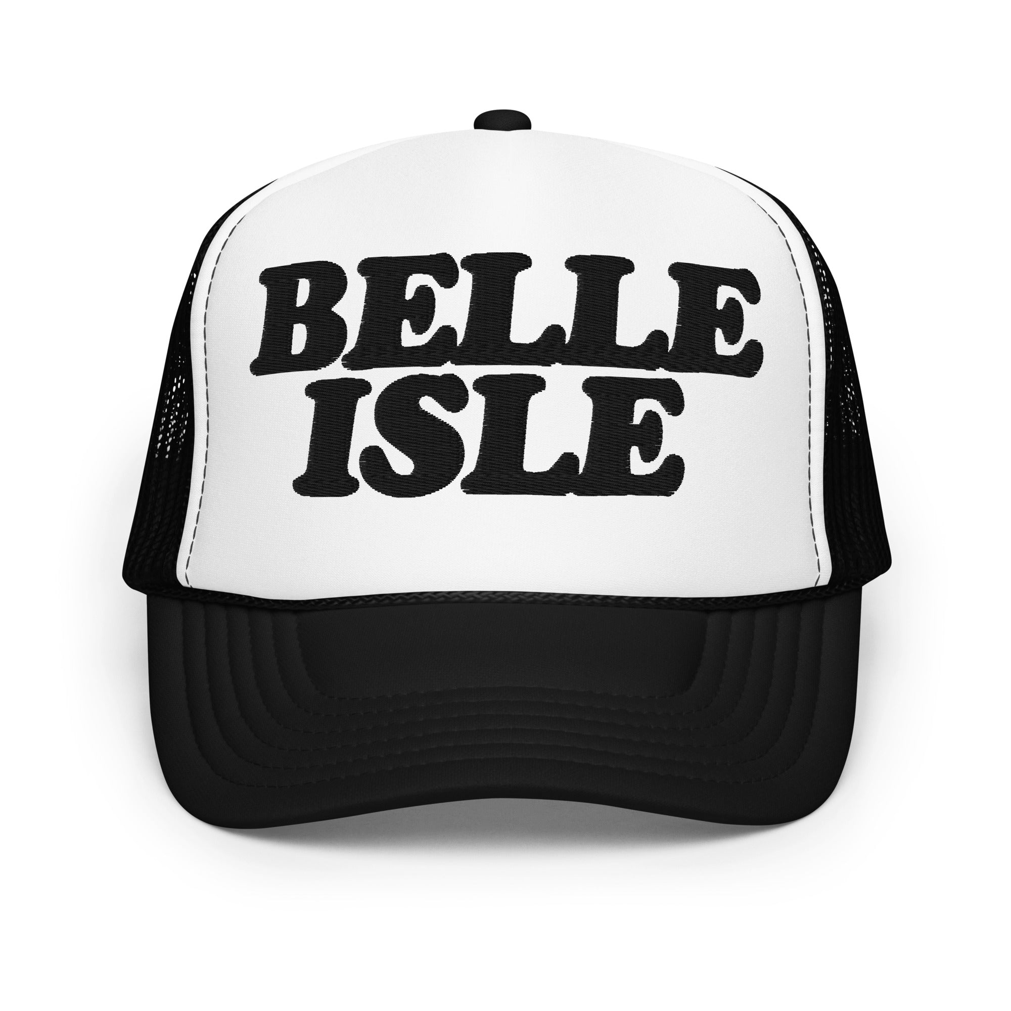 Belle Isle Foam Trucker Hat - Black and White - Embroidered with Black Hat Default Title