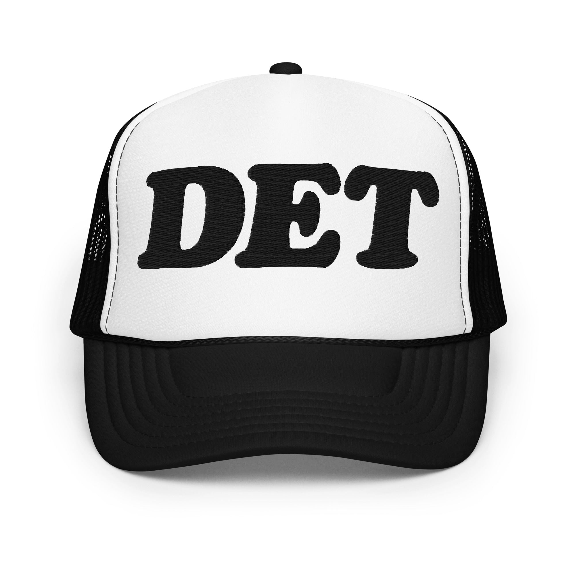 DET Foam Trucker Hat - Embroidered - Black / White Hat Default Title