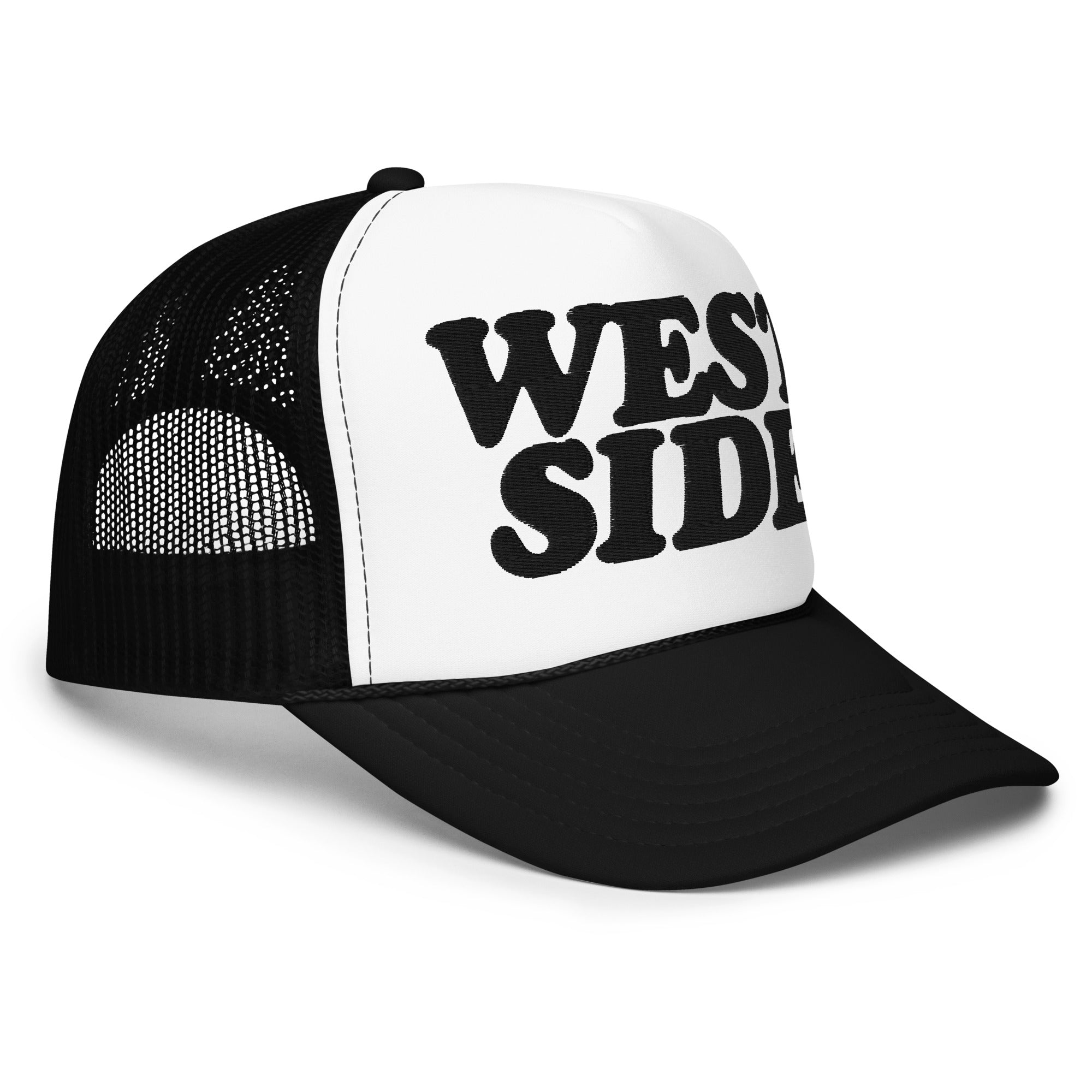 West Side Foam Trucker Hat - Embroidered - Black and White - Embroidered in Black Hat