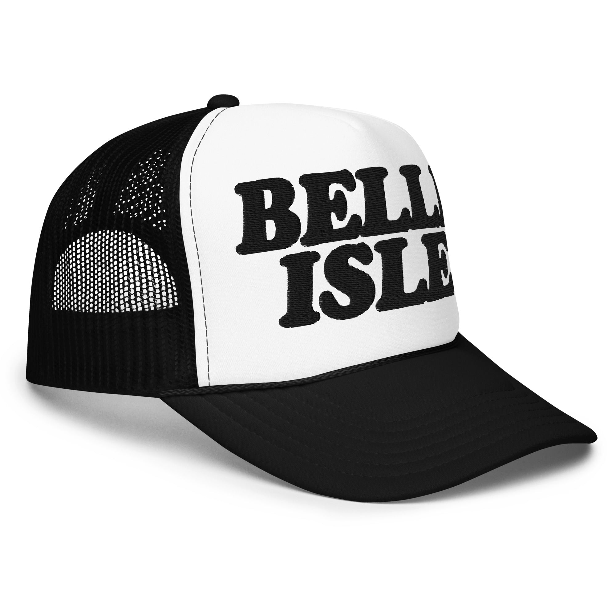 Belle Isle Foam Trucker Hat - Black and White - Embroidered with Black Hat