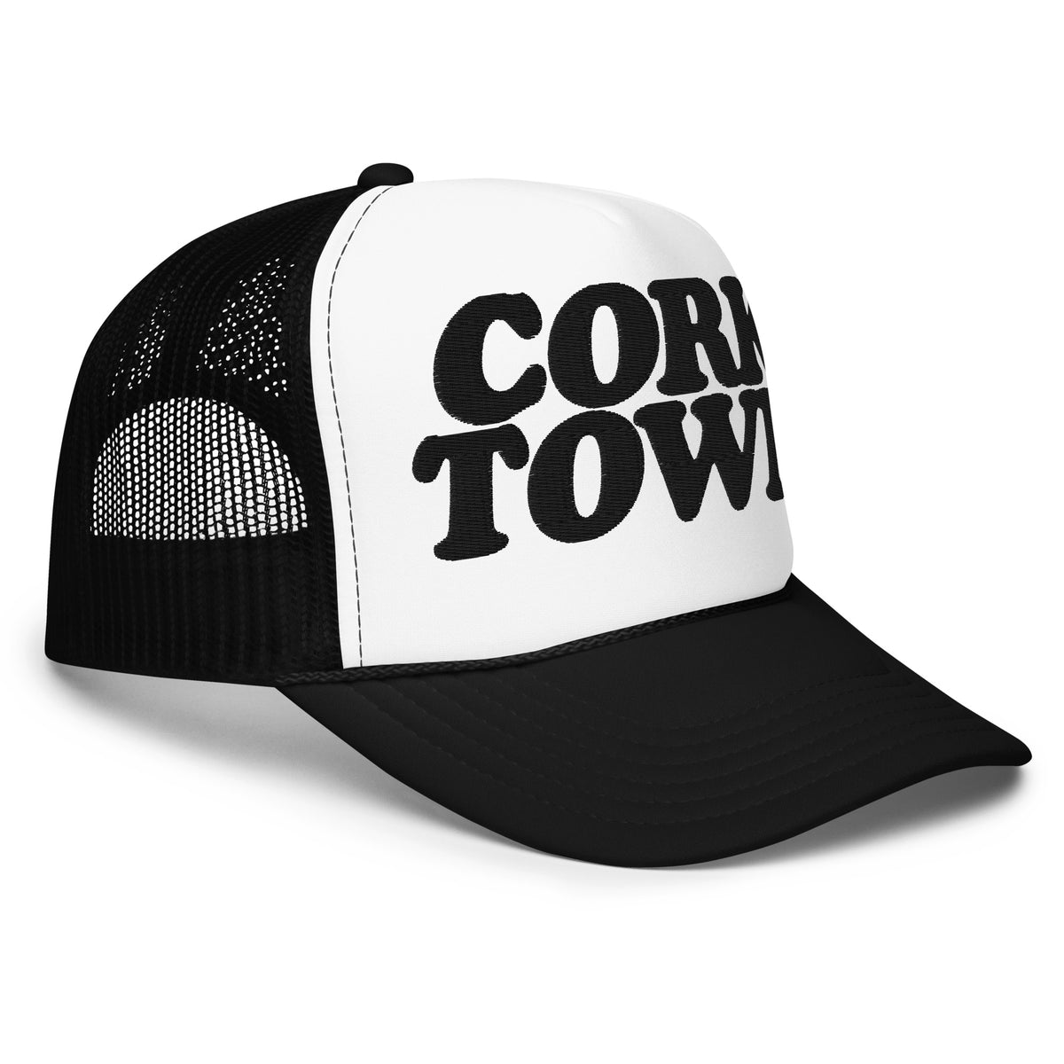 Corktown Foam Trucker Hat - Embroidered - Black / White    