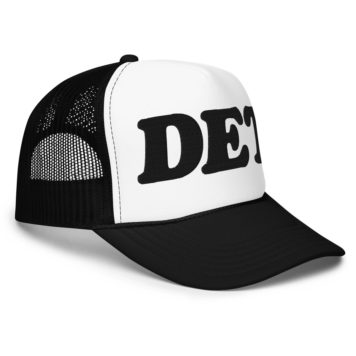 DET Foam Trucker Hat - Embroidered - Black / White    