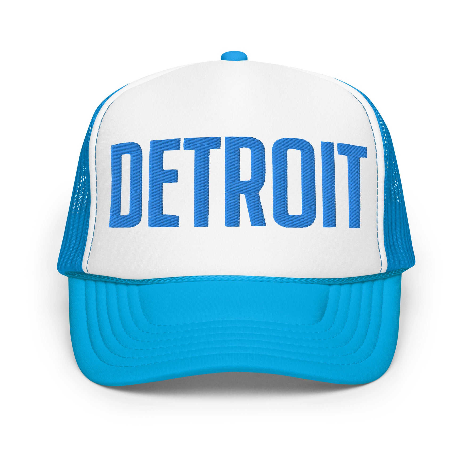 Detroit Foam Trucker Hat - Teal & White - Embroidered Hat Default Title