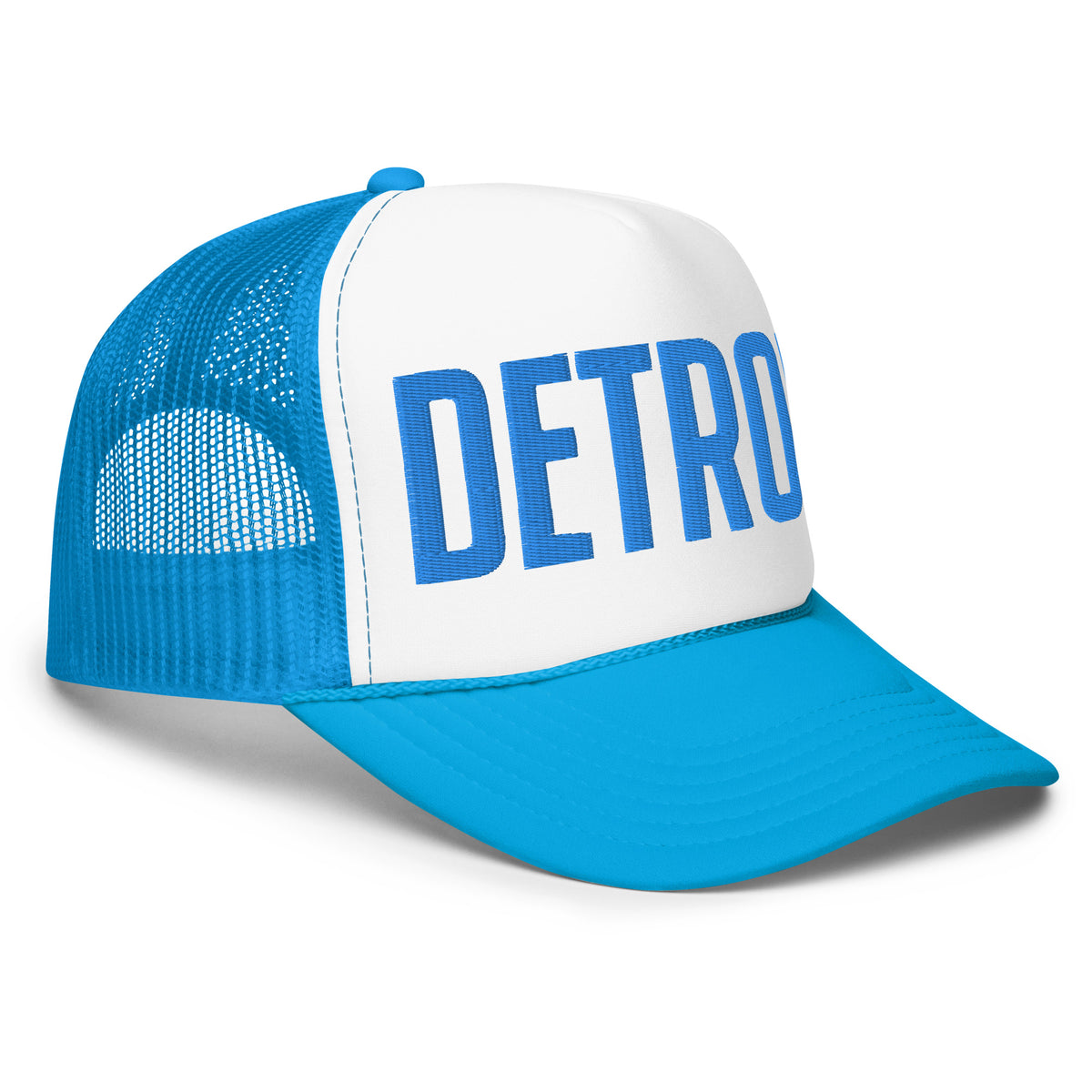 Detroit Foam Trucker Hat - Teal & White - Embroidered    