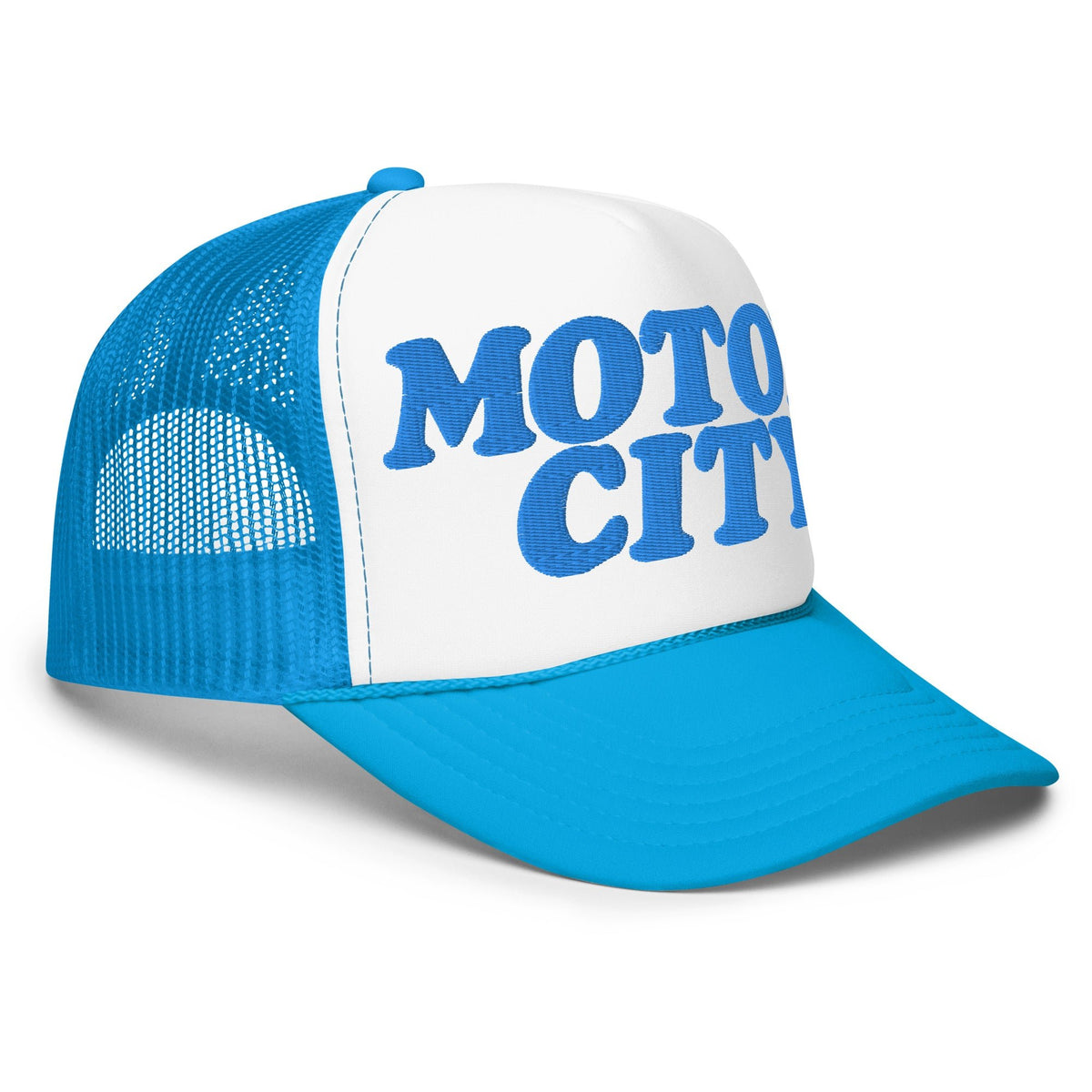 Motor City Foam Trucker Hat - Blue and White - Embroidered with Blue Hat