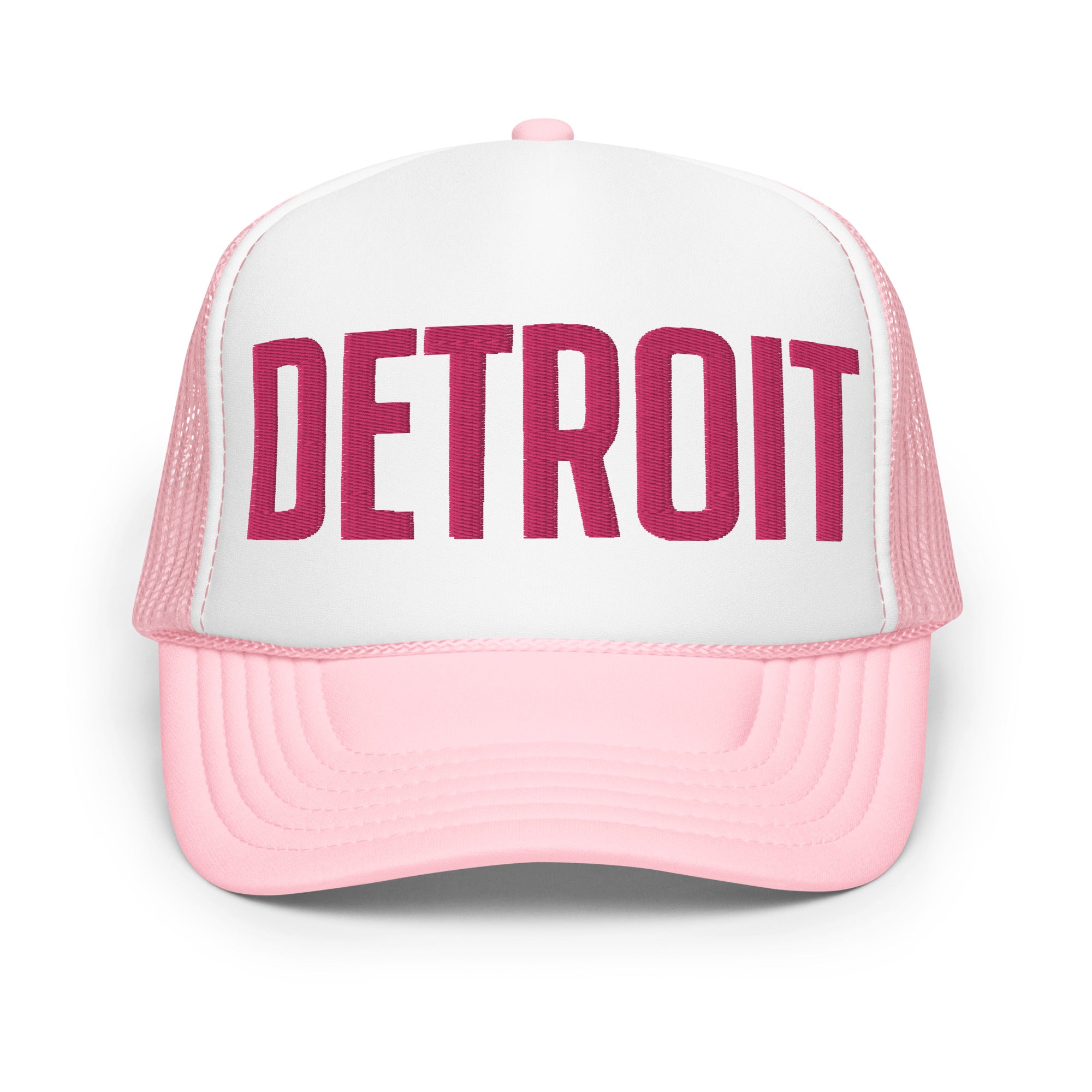 Detroit Foam Trucker Hat - Pink & White - Embroidered Hat Default Title