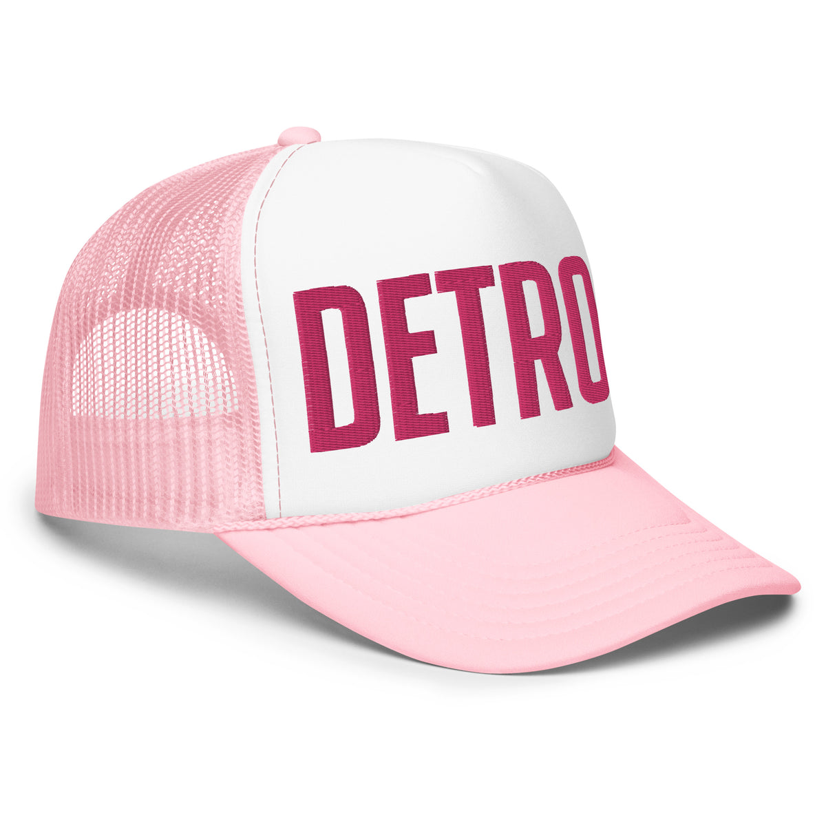 Detroit Foam Trucker Hat - Pink & White - Embroidered    