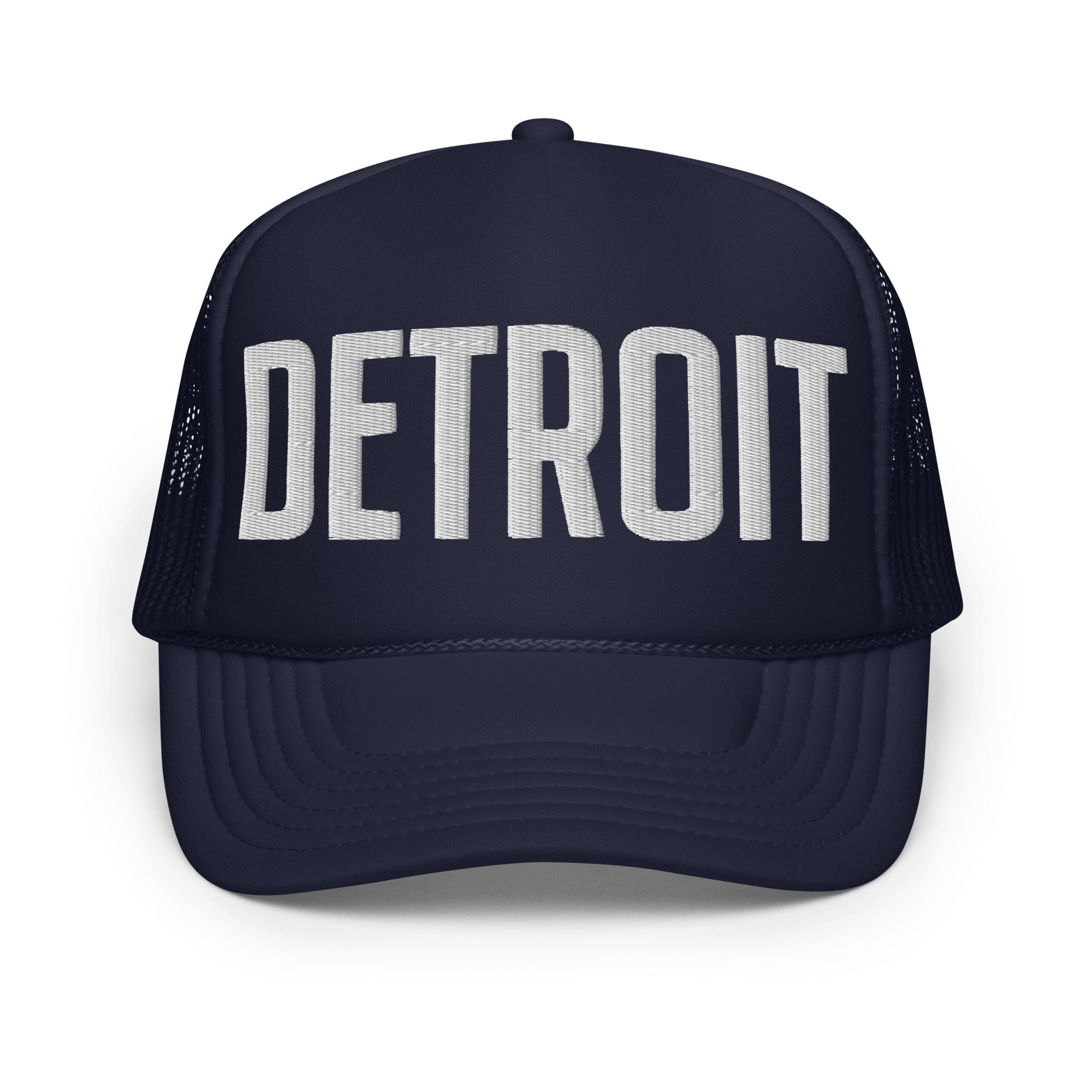 Detroit Foam Trucker Hat - Navy & White - Embroidered Hat Default Title