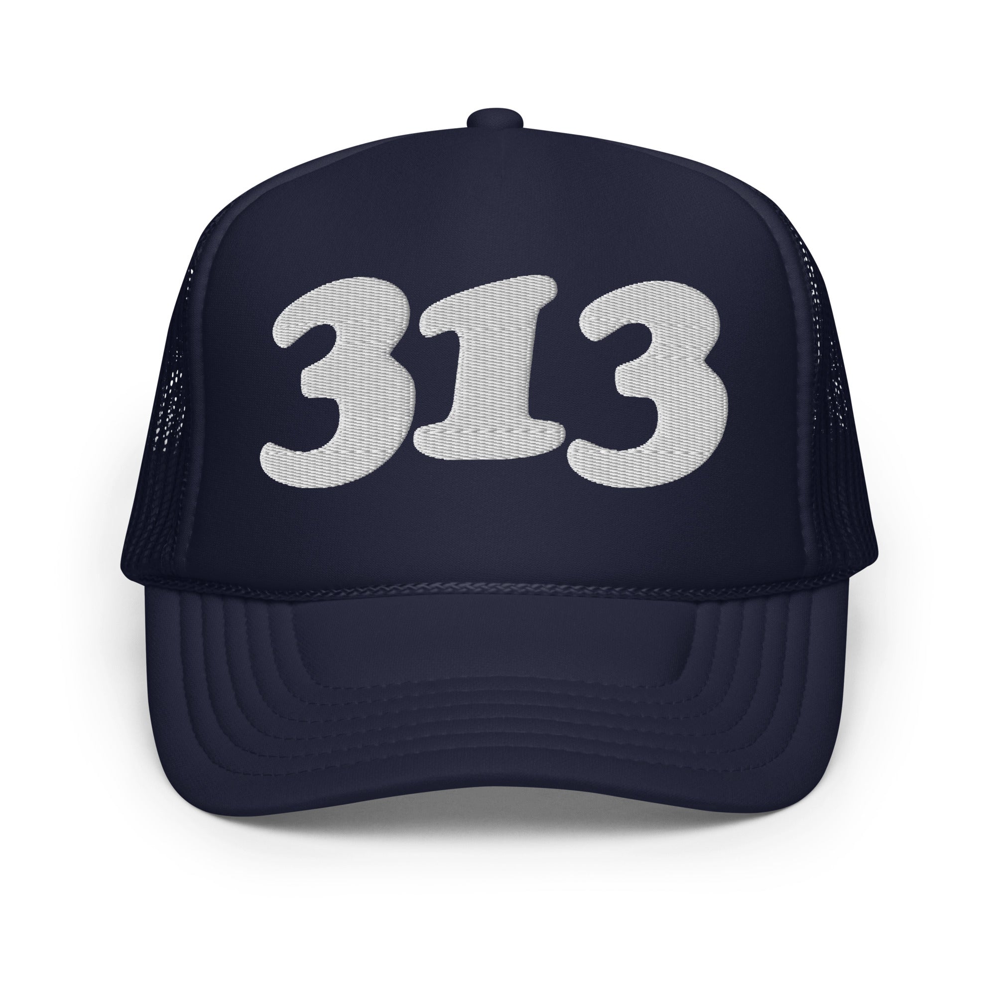 313 Detroit Foam Trucker Hat - Navy - Embroidered with White Hat Default Title