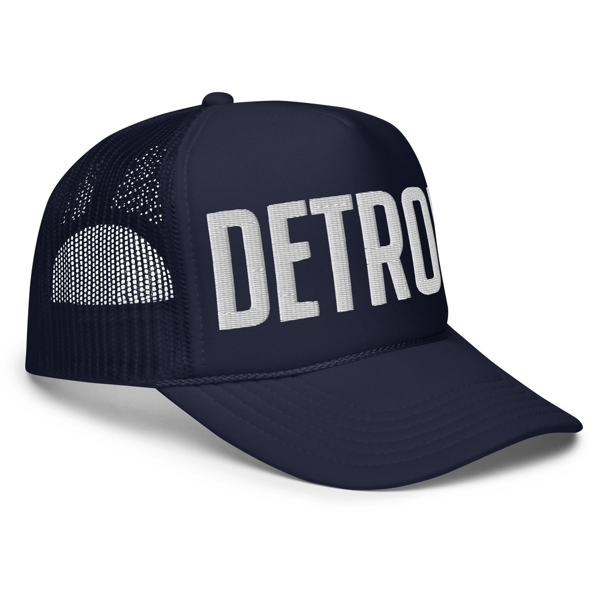 Detroit Foam Trucker Hat - Navy & White - Embroidered    