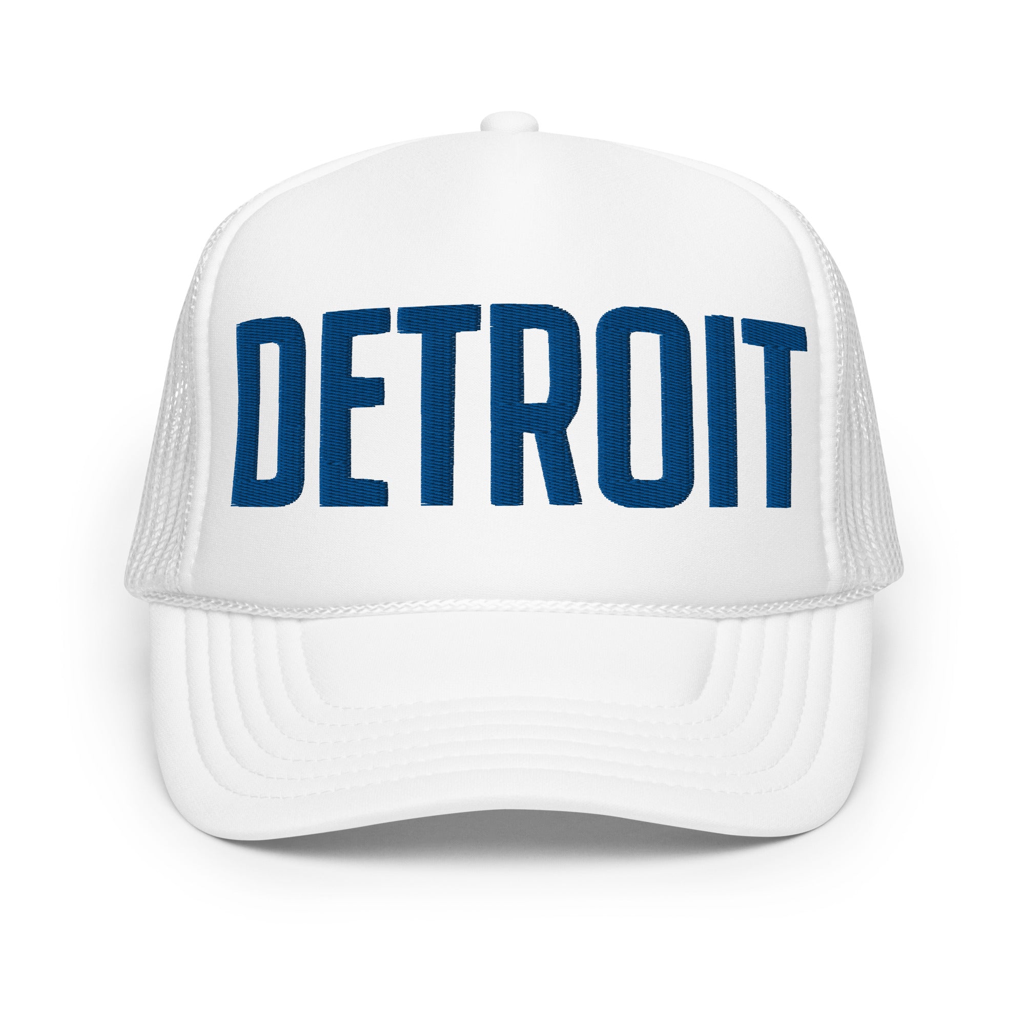 Detroit Foam Trucker Hat - White - Embroidered with Blue Hat Default Title