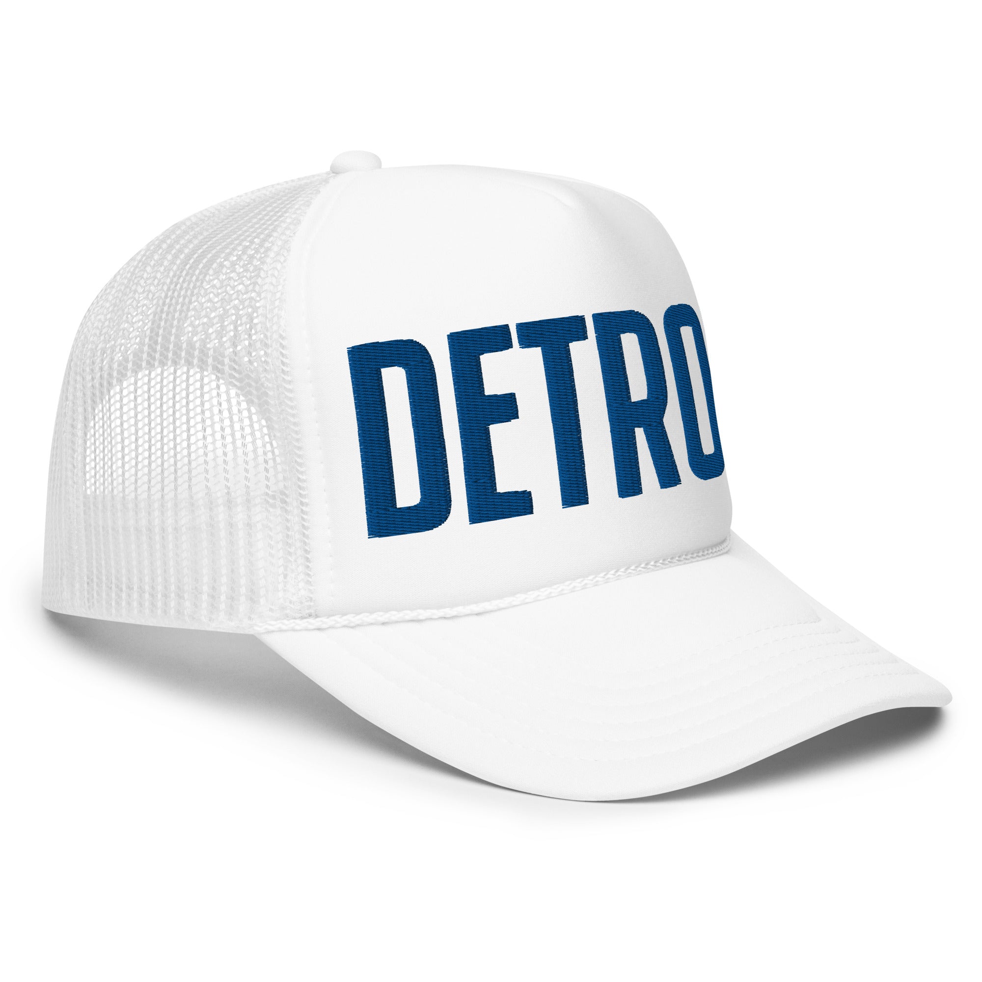 Detroit Foam Trucker Hat - White - Embroidered with Blue Hat