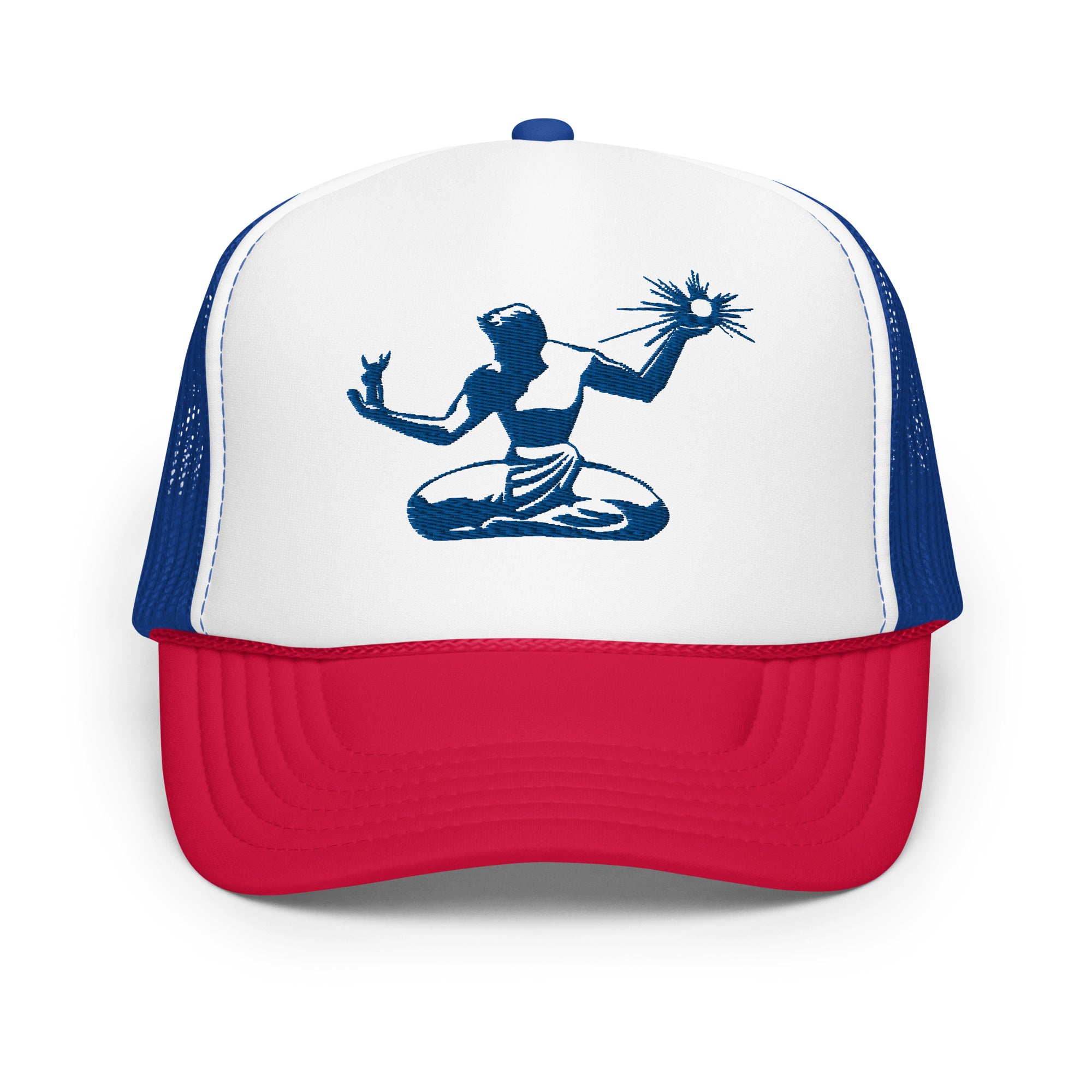 Spirit of Detroit Foam Trucker Hat - Embroidered - Red, White and Blue - Embroidered with Blue Hat Default Title