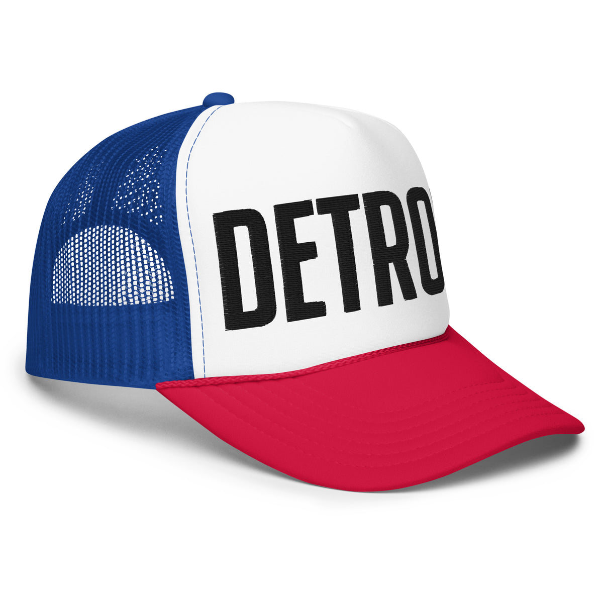 Detroit Foam Trucker Hat - Black, Red, Blue & White - Embroidered    