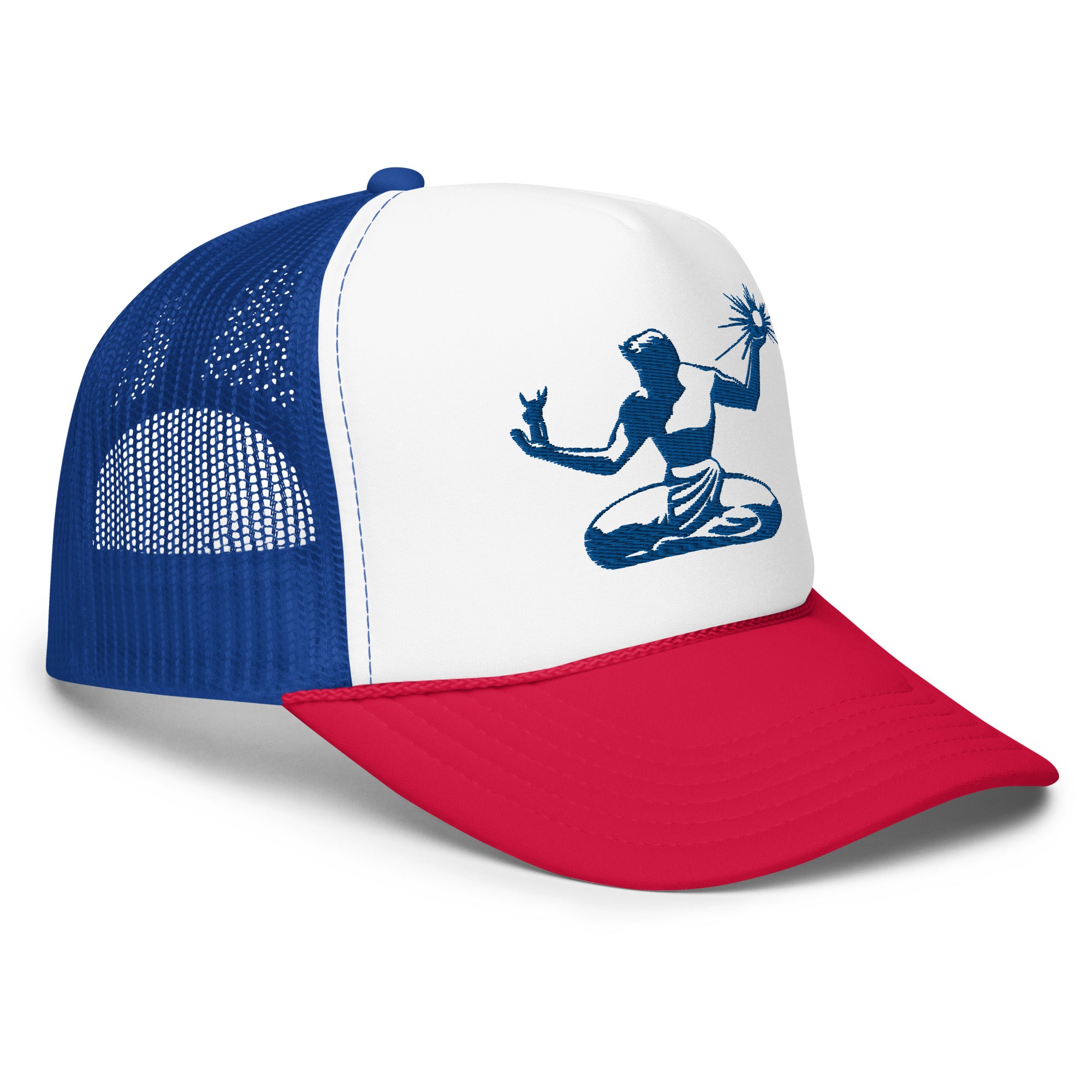 Spirit of Detroit Foam Trucker Hat - Embroidered - Red, White and Blue - Embroidered with Blue Hat