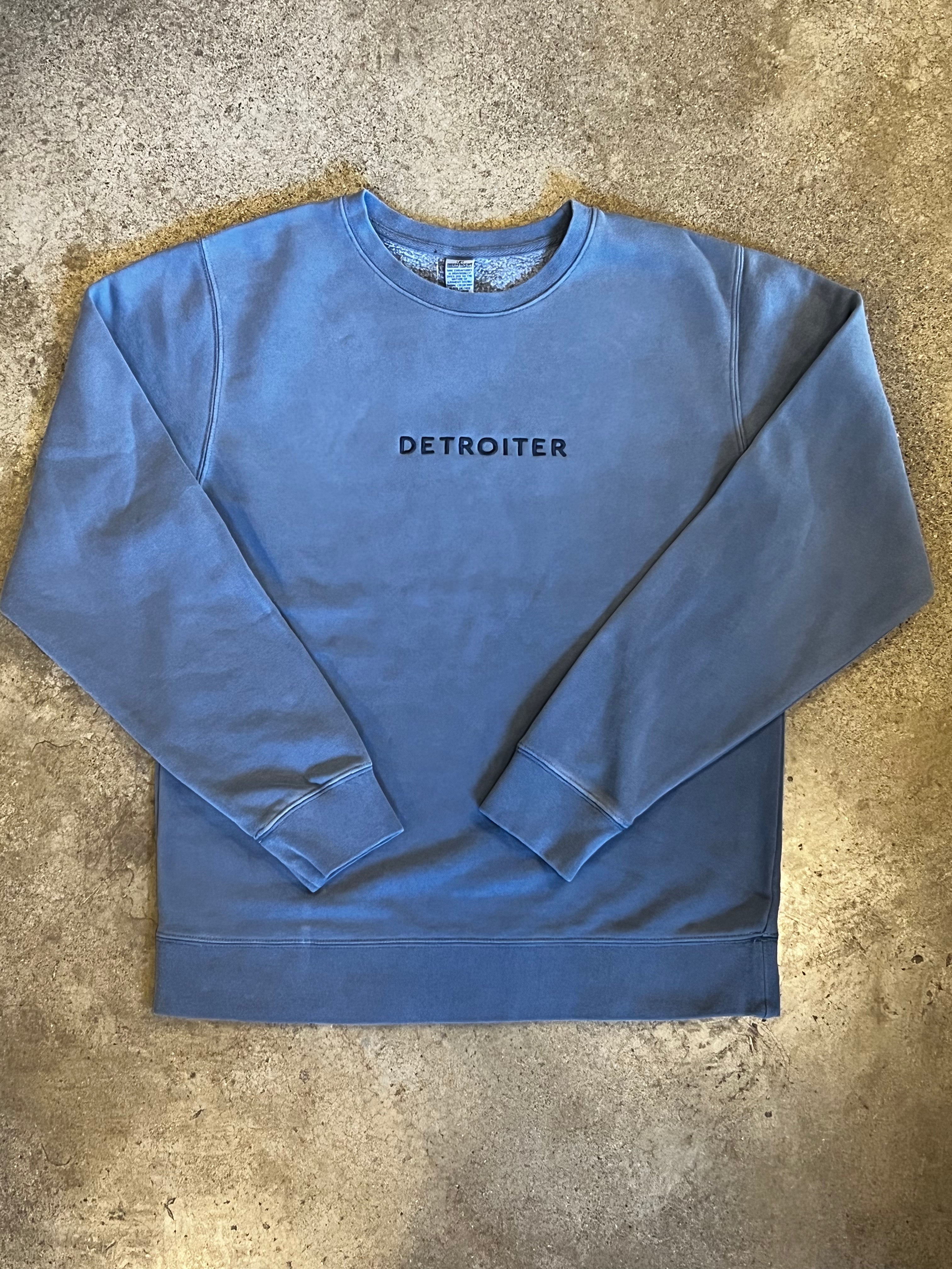 Detroiter Crew Neck - Embroidered /  White + Slate / Unisex sweatshirt   