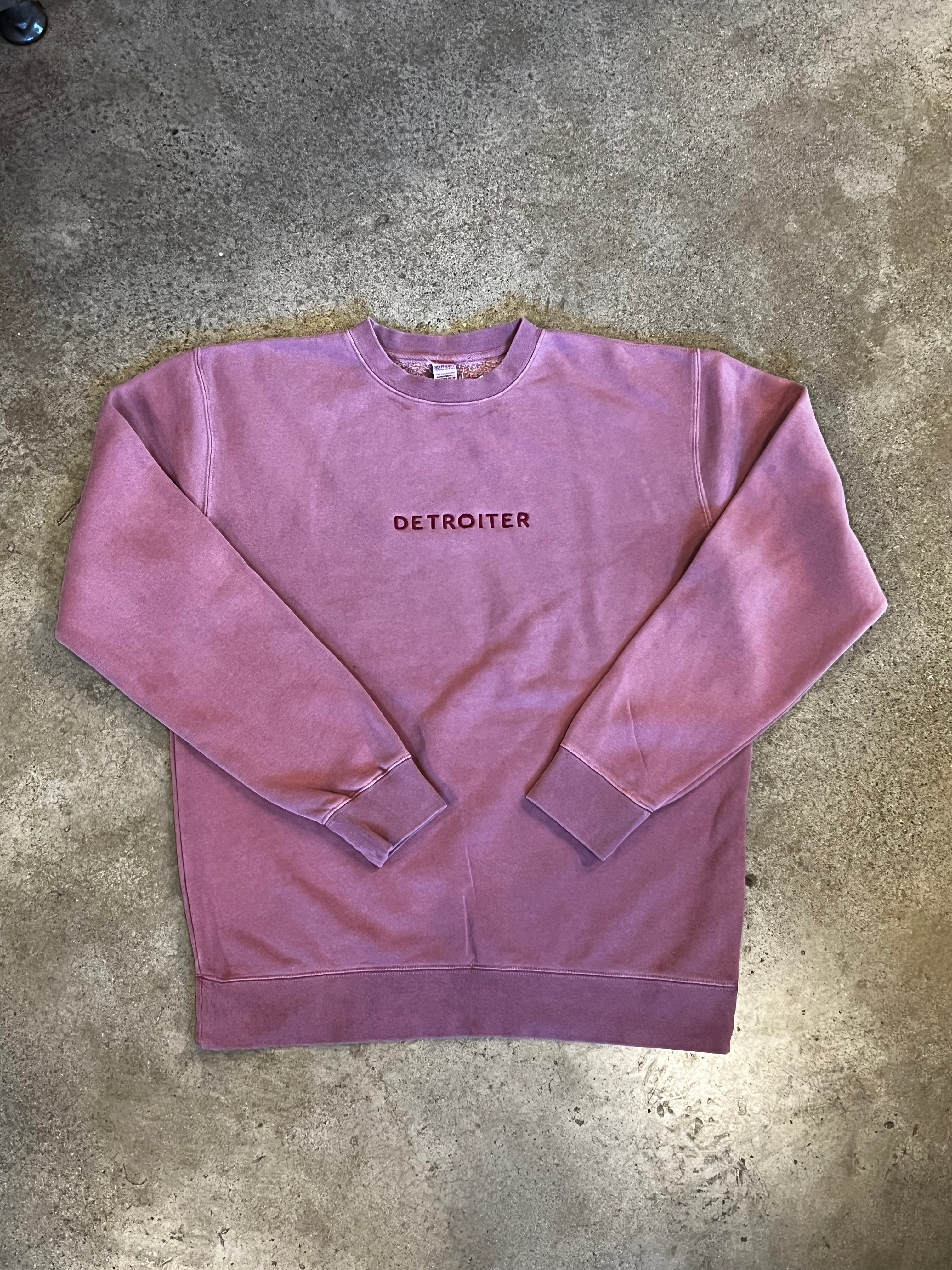 Detroiter Crew Neck - Embroidered /  White + Mulberry / Unisex sweatshirt