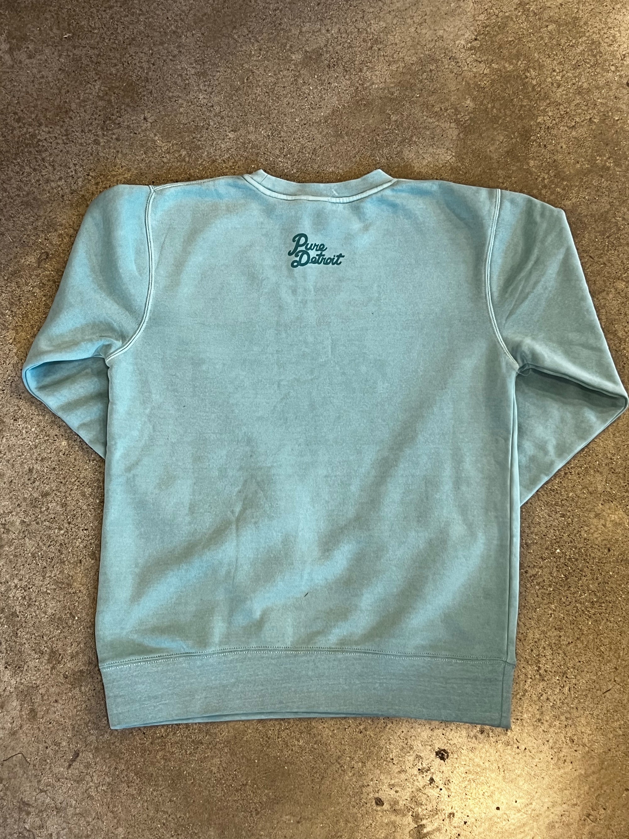 Detroiter Crew Neck- Embroidered /  White + Mint / Unisex sweatshirt