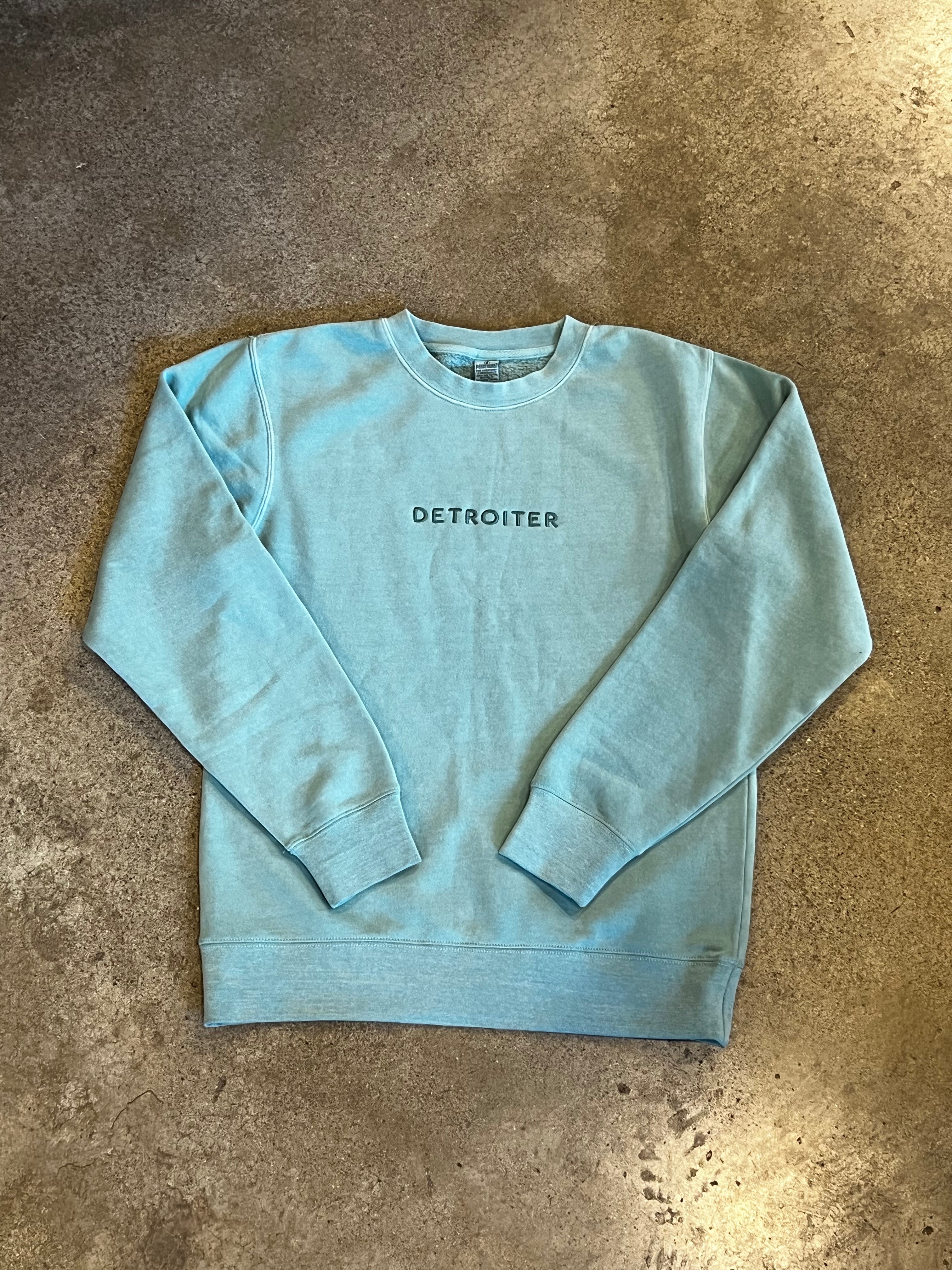Detroiter Crew Neck- Embroidered /  White + Mint / Unisex sweatshirt