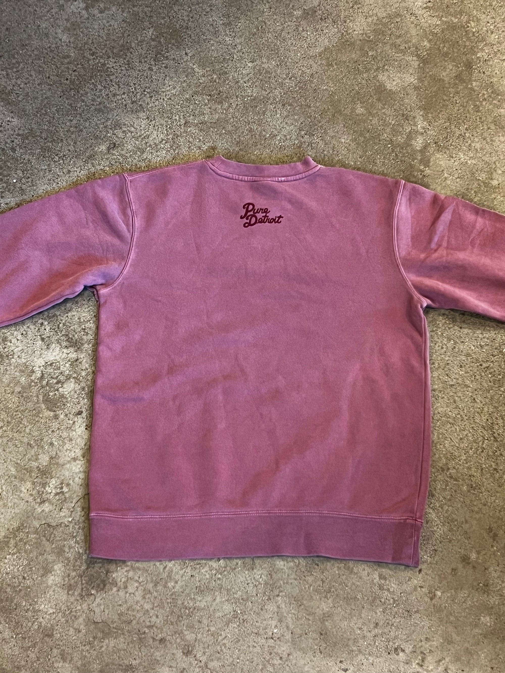 Detroiter Crew Neck - Embroidered /  White + Mulberry / Unisex sweatshirt