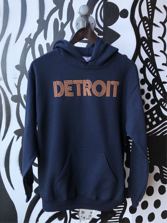 Detroit Neon Pullover Hooded Sweatshirt / Orange + Navy / Unisex Pullover