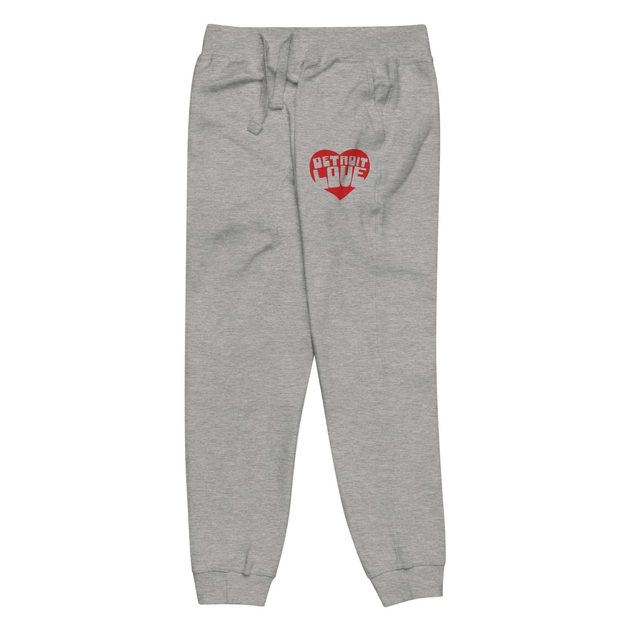 Detroit Love Embroidered Unisex Fleece Sweatpants - Athletic Gray / Red